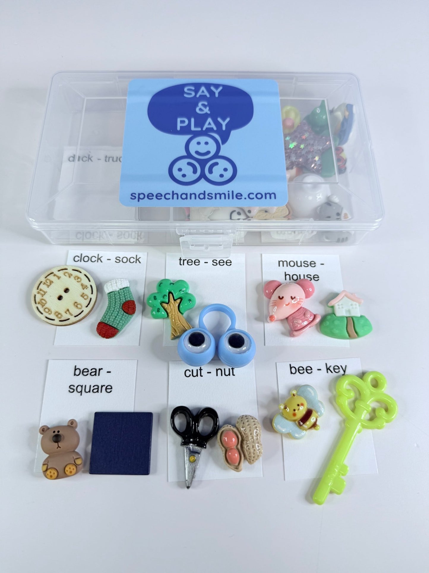 Mini Objects that RHYME Set - Speech Therapy Early Reading Activity with Trinkets - Speech and Smile