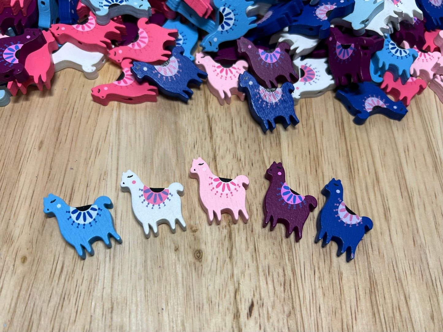 Miniature Alpaca Llama Object Wood Beads - Speech and Smile