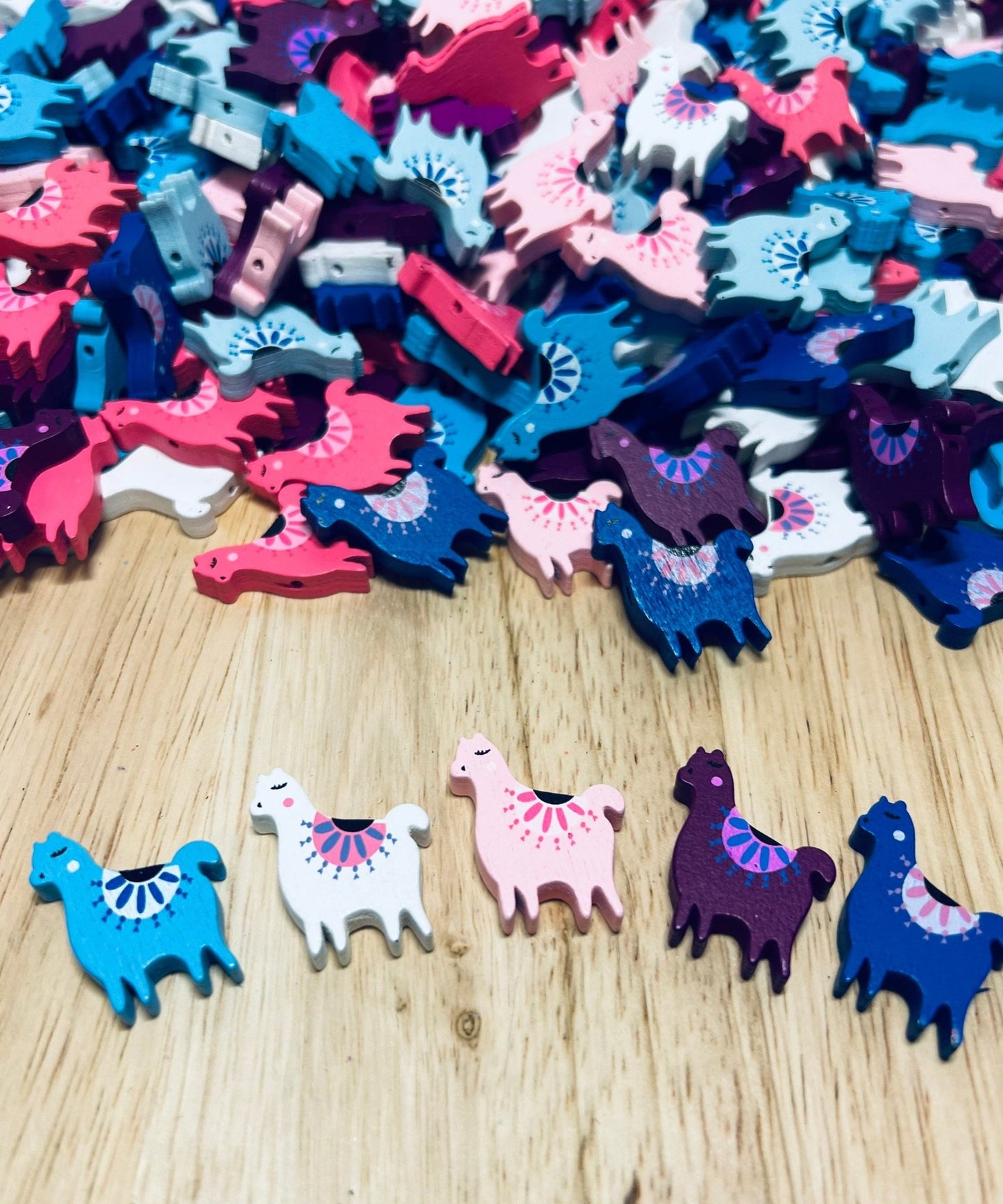 Miniature Alpaca Llama Object Wood Beads - Speech and Smile