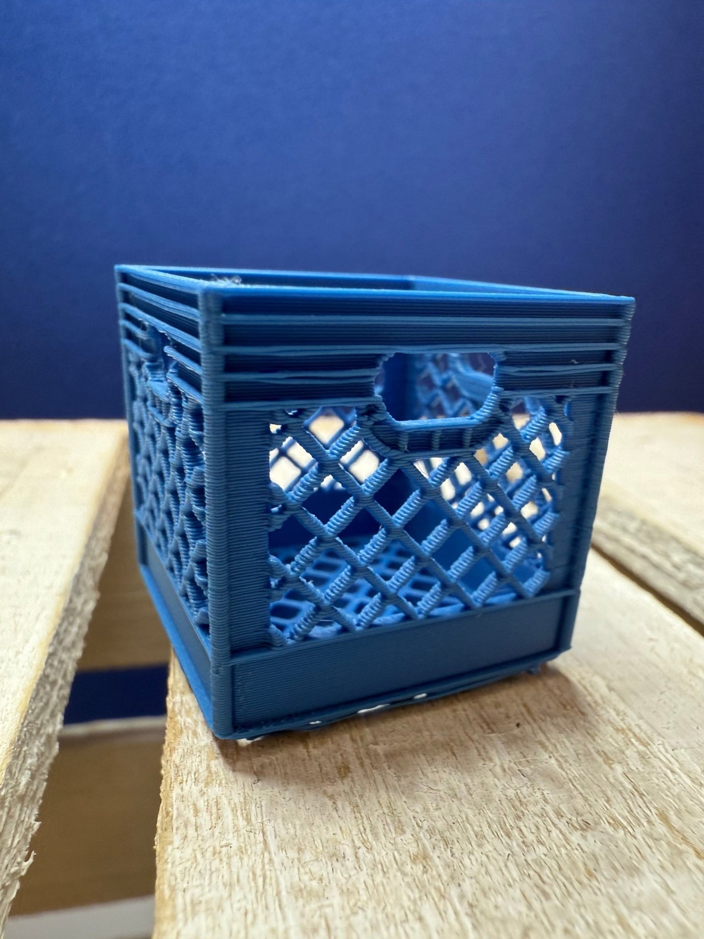 Miniature Blue Crate - Milk Crate Mini Object Box for Trinkets - Speech and Smile