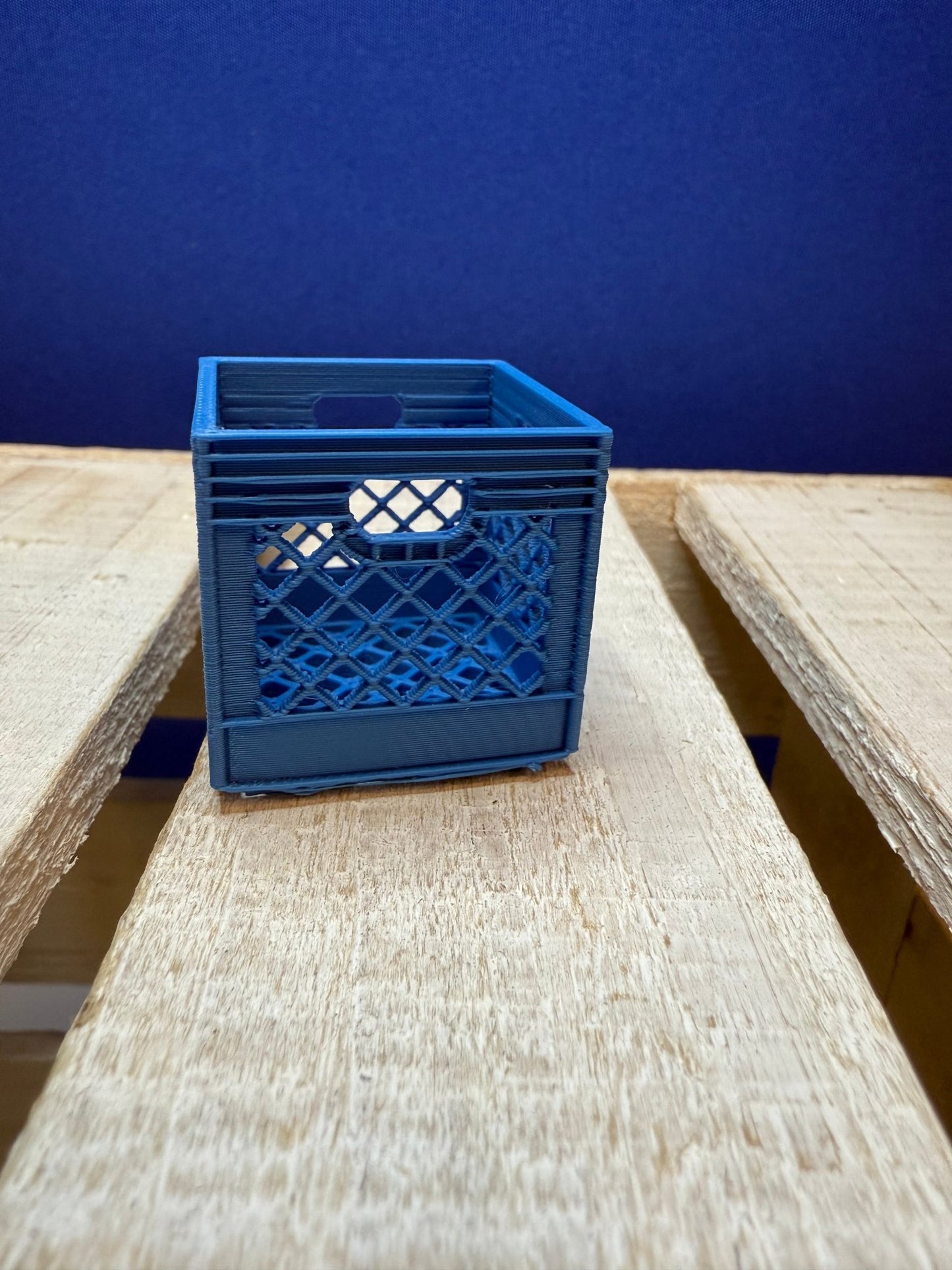 Miniature Blue Crate - Milk Crate Mini Object Box for Trinkets - Speech and Smile