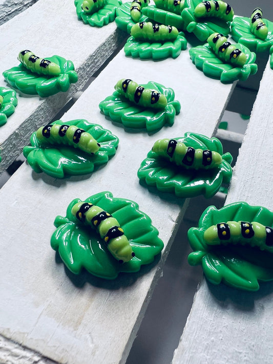 Miniature Catetpillar on a Leaf Trinkets Summer Mini Objects Speech Therapy Montessori Sound Objects - Speech and Smile