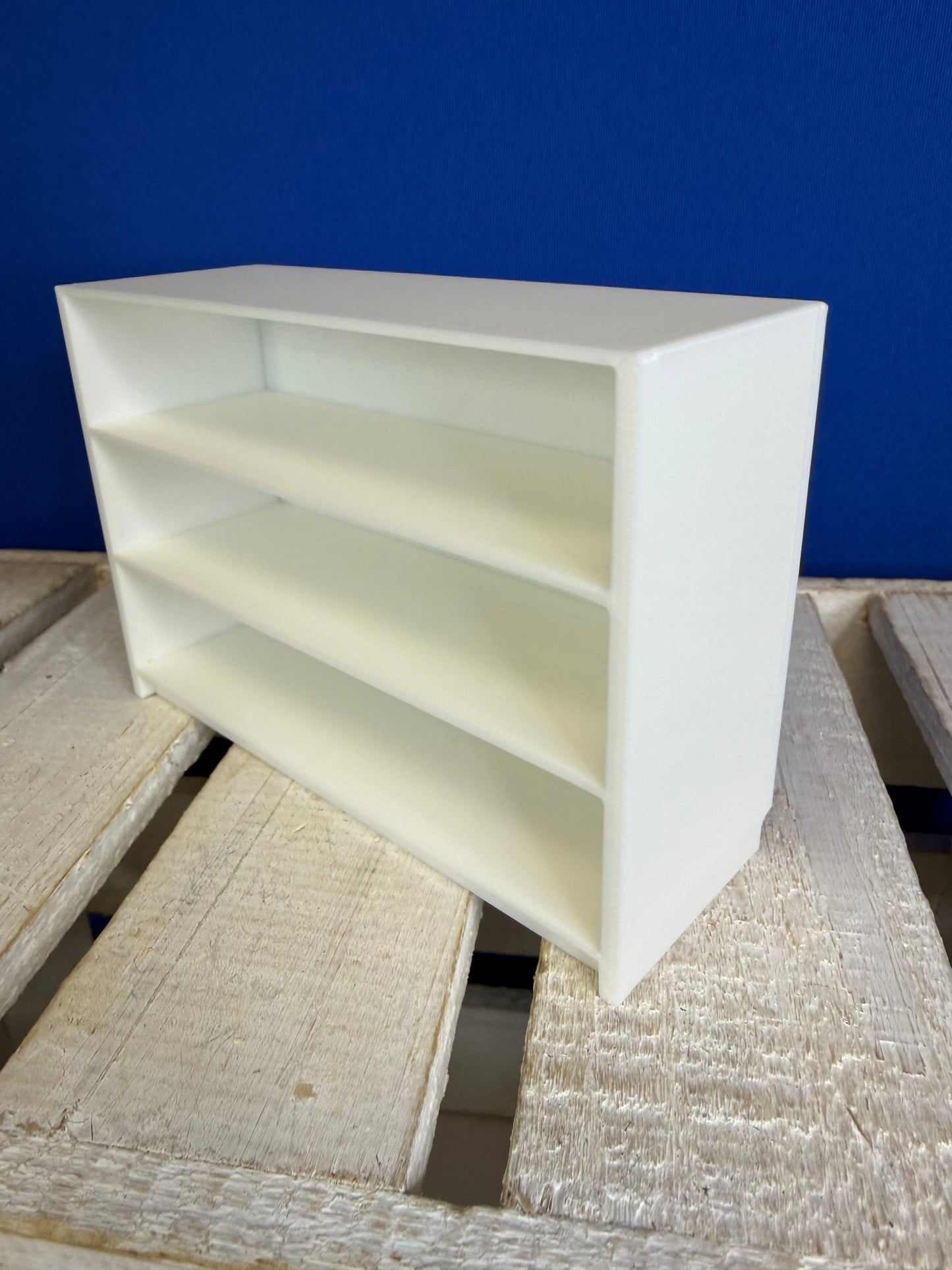 Miniature Display Shelf – 3 Tier Mini Objects Stand, Small White Bookcase for Miniatures, Dollhouse Shelf Organizer - Speech and Smile