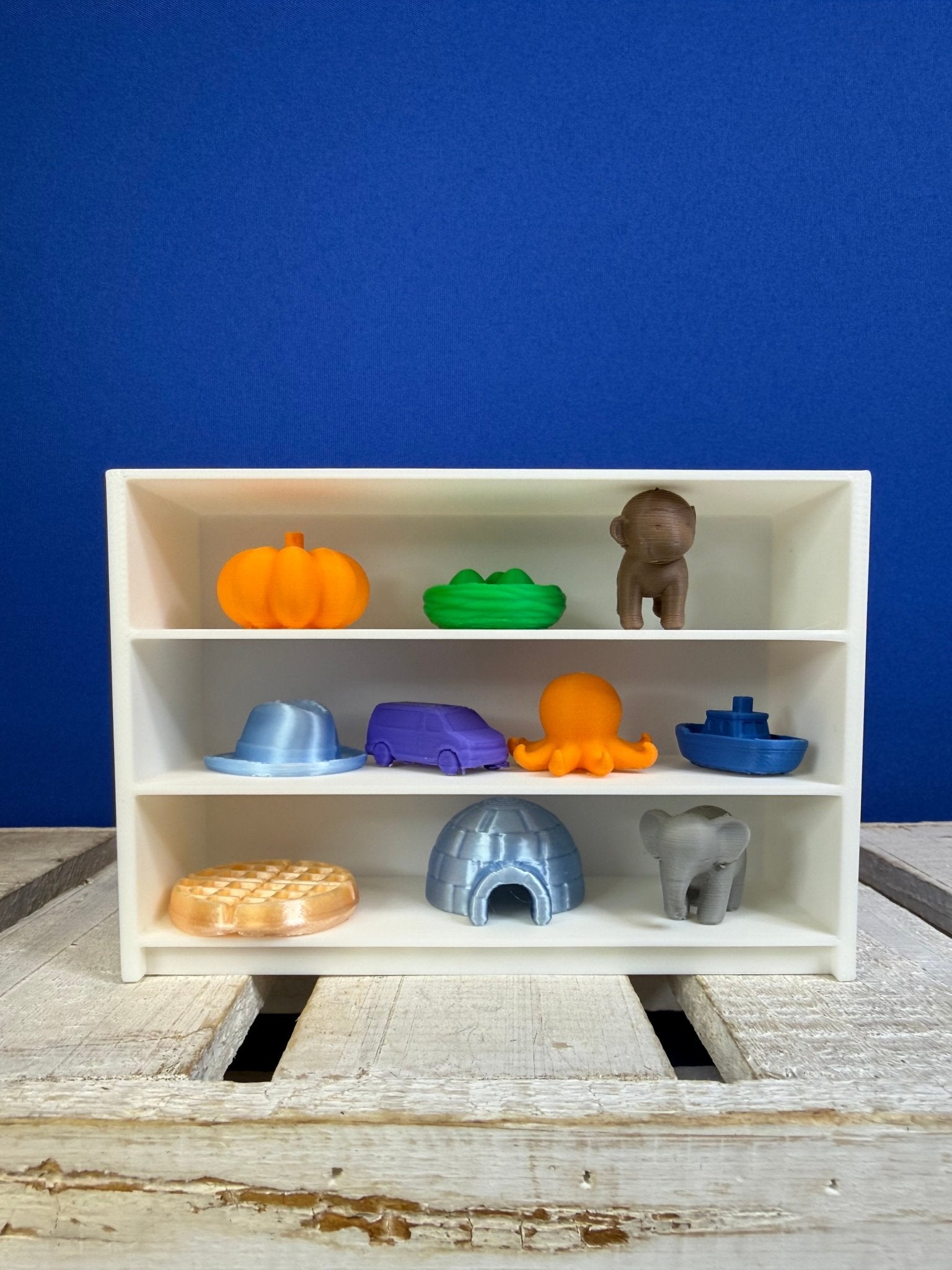 Miniature Display Shelf – 3 Tier Mini Objects Stand, Small White Bookcase for Miniatures, Dollhouse Shelf Organizer - Speech and Smile