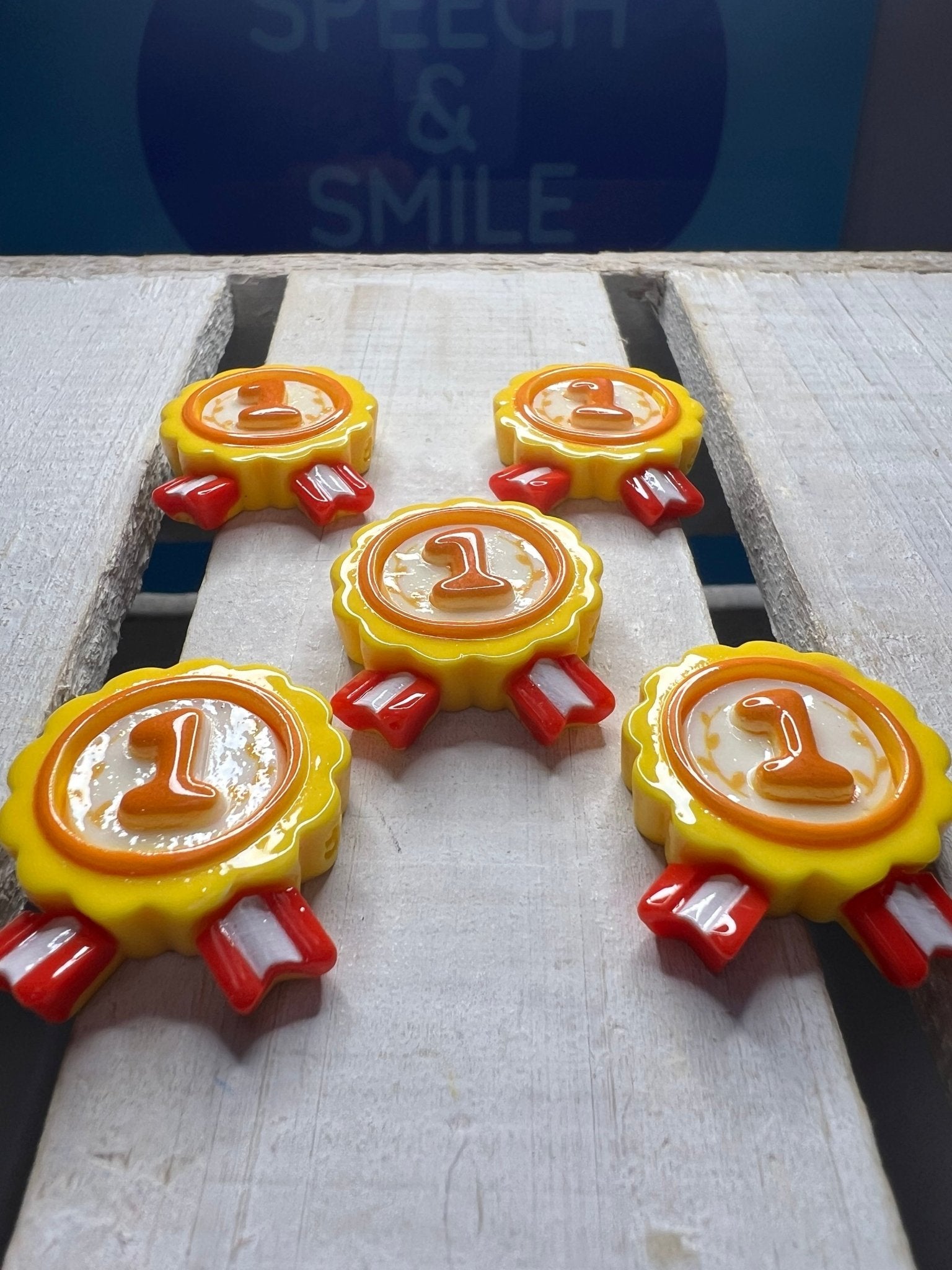 Miniature First Place Ribbon Trinket Speech Therapy Mini Objects Sport Mini Badge Sport Theme Trinkets Montessori Sound Objects - Speech and Smile