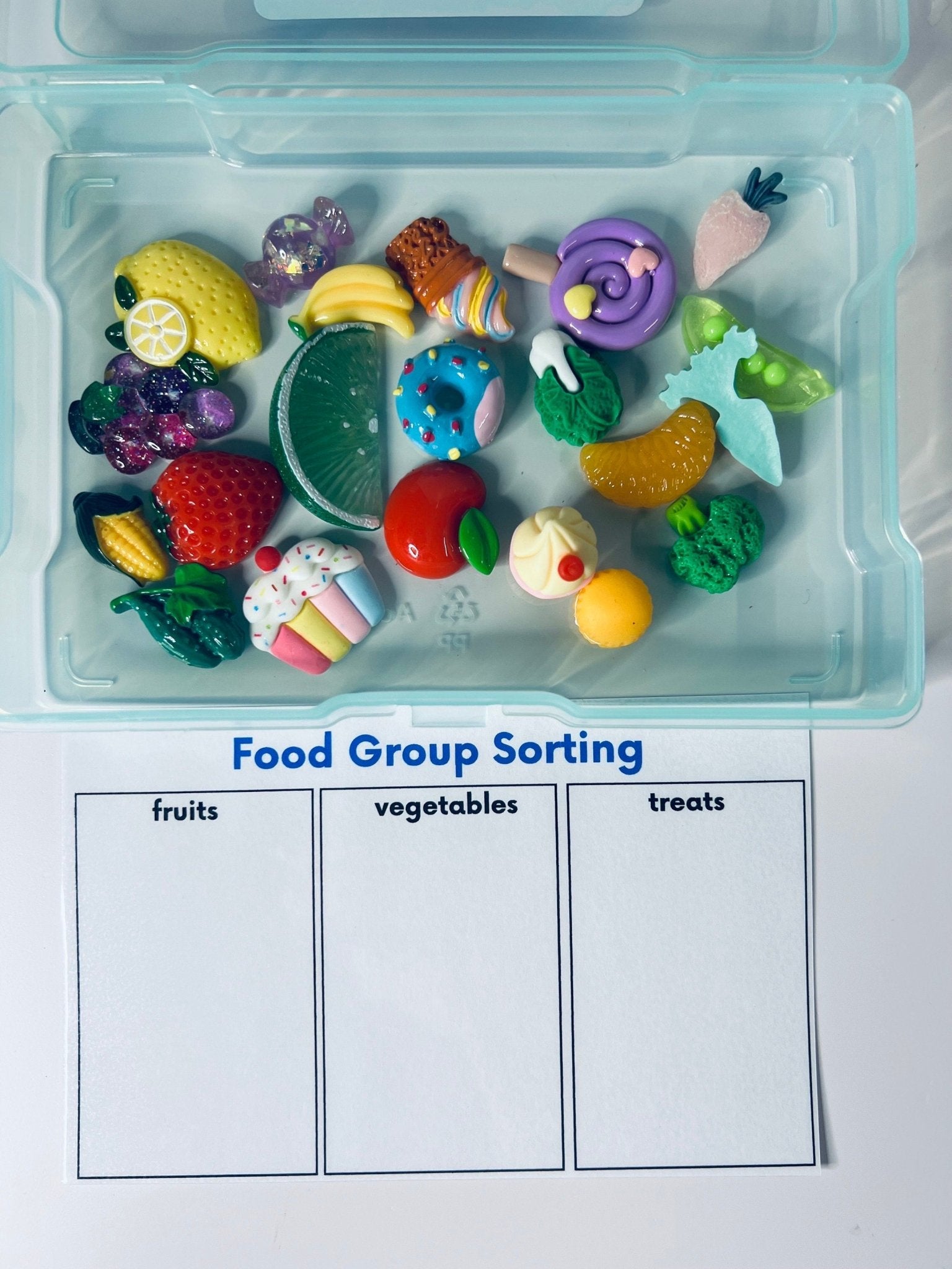 Miniature Food Sorting Kit - Sorting Objects - Preschool Sorting Task Box - Speech Therapy Mini Objects Miniature Trinkets - Doodads - Speech and Smile