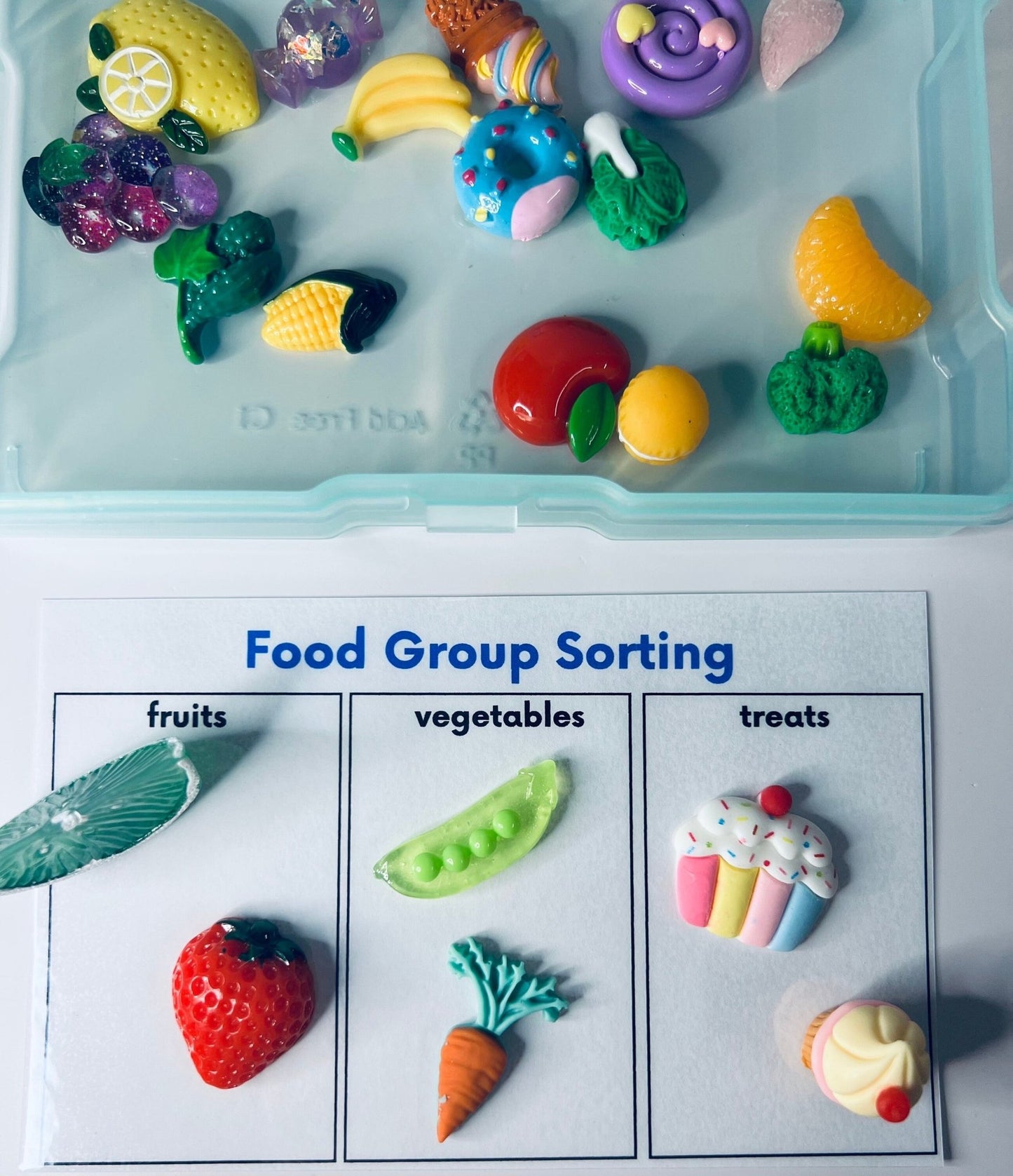Miniature Food Sorting Kit - Sorting Objects - Preschool Sorting Task Box - Speech Therapy Mini Objects Miniature Trinkets - Doodads - Speech and Smile