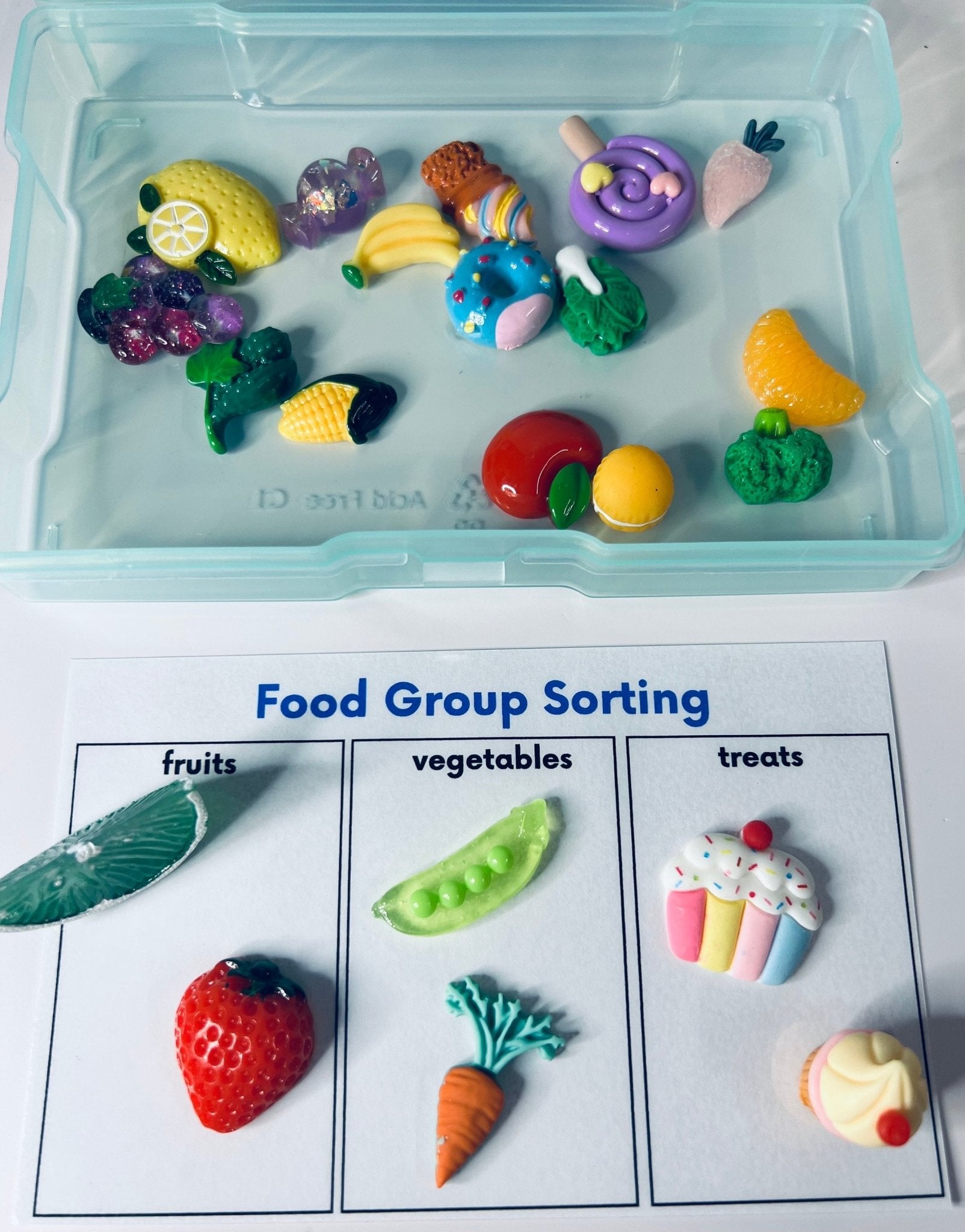 Miniature Food Sorting Kit - Sorting Objects - Preschool Sorting Task Box - Speech Therapy Mini Objects Miniature Trinkets - Doodads - Speech and Smile