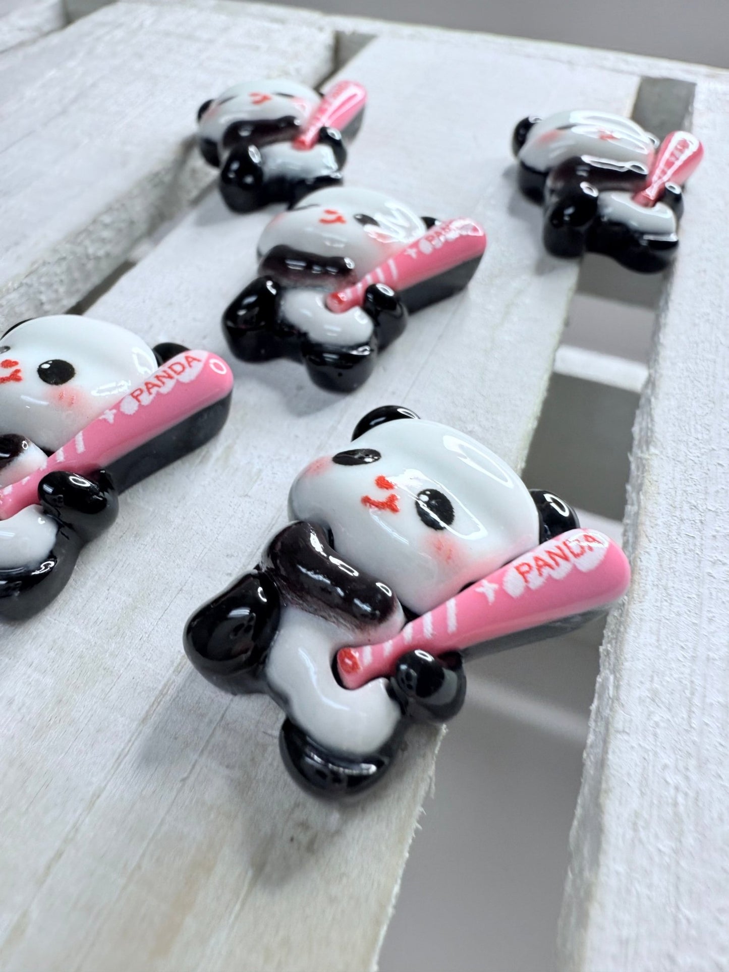 Miniature PANDA playing baseball Trinket Speech Mini Objects Verb Objects Summer Theme Minis - Speech and Smile