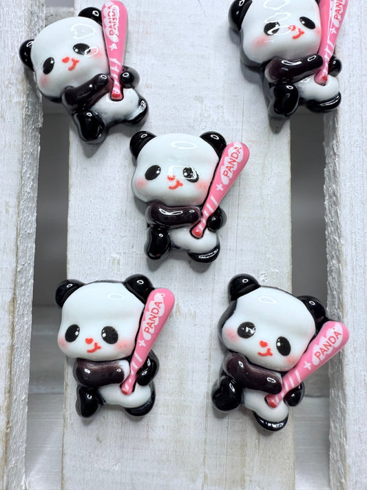 Miniature PANDA playing baseball Trinket Speech Mini Objects Verb Objects Summer Theme Minis - Speech and Smile