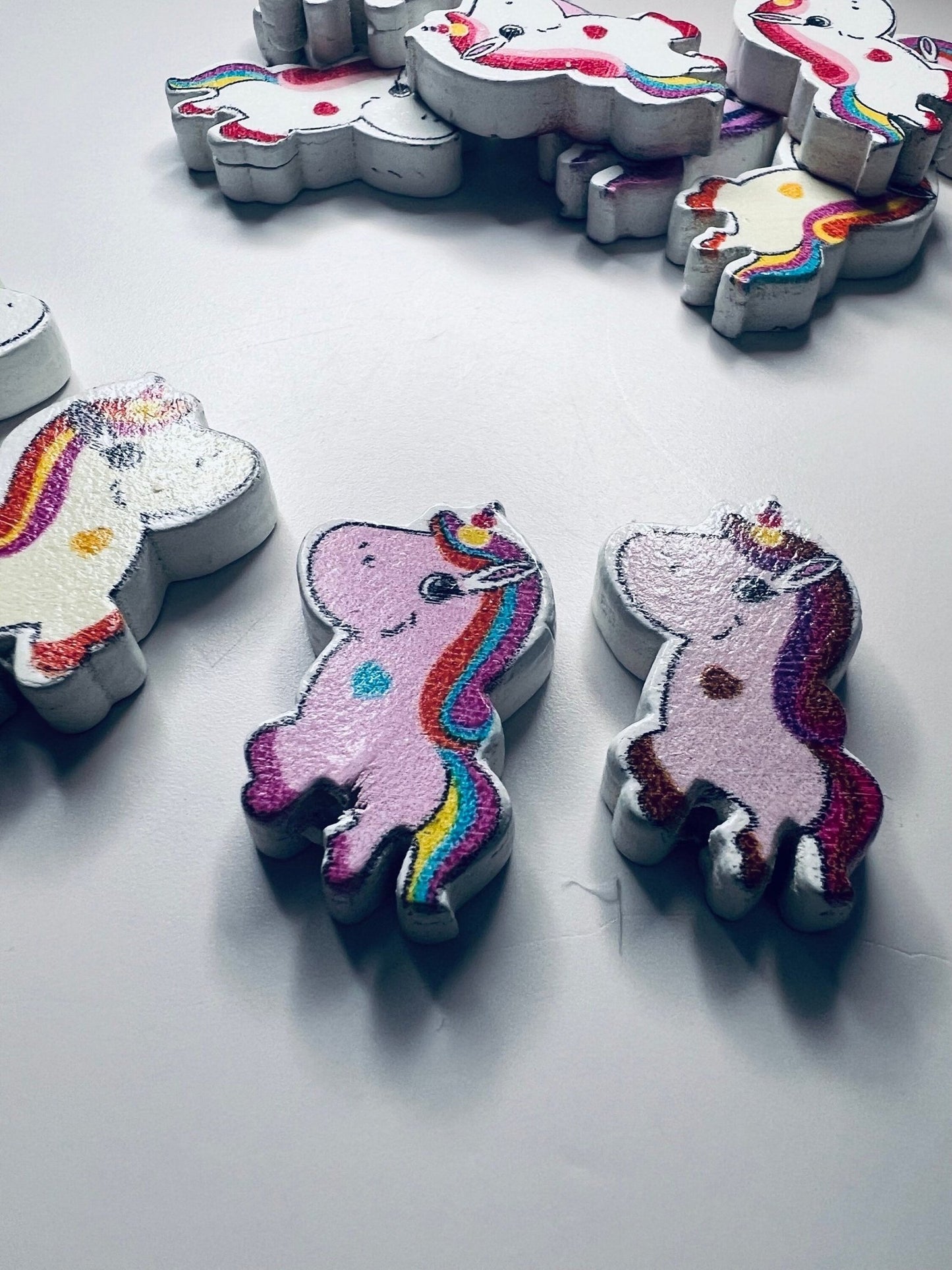 Miniature UNICORN Trinkets - Mini Objects - Doodads - Mystical Miniatures - Wood Unicorn Button - Fairytale Trinkets - Mini Objects for Speech Therapy - Speech and Smile