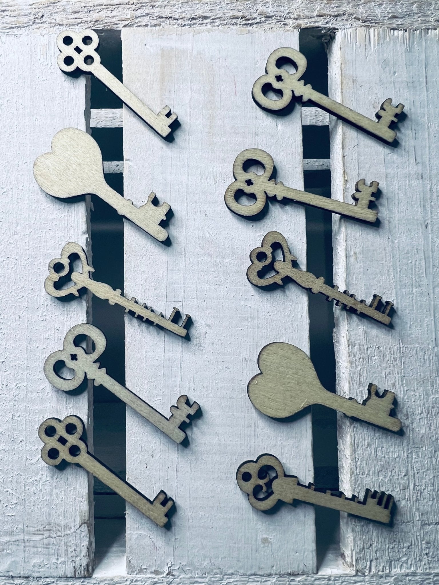 Wood Key Shape Miniature Wood Keys 10 in a set - Skeleton Key Objects Wood Cut Shapes ...