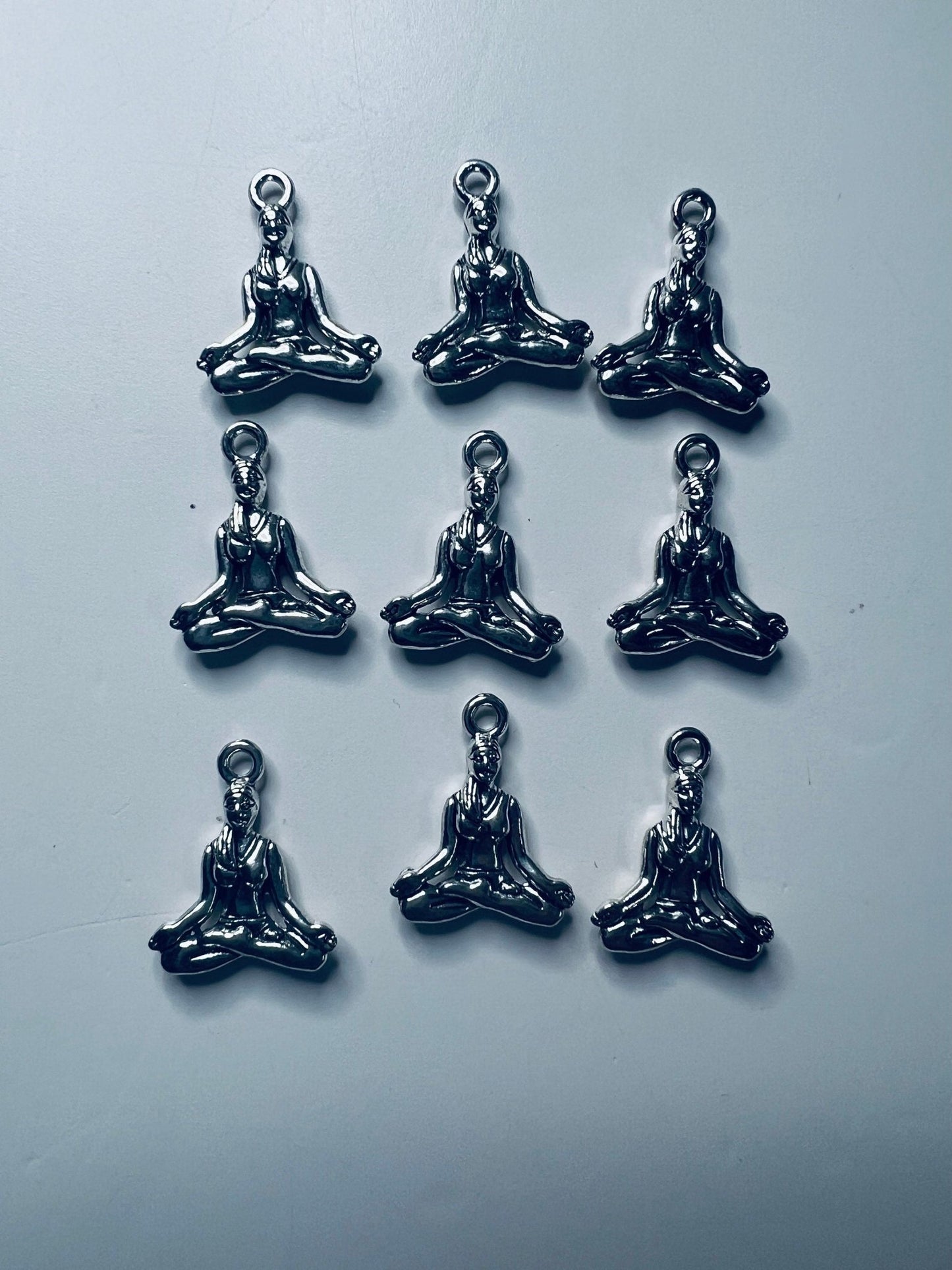 Miniature YOGA Charm - Antique Tibetan Silver Yoga Girl Charm - Silver Yoga Girl Charms - Yoga Practitioner Charm - Trinkets - Alphabet Object for Y - Speech and Smile