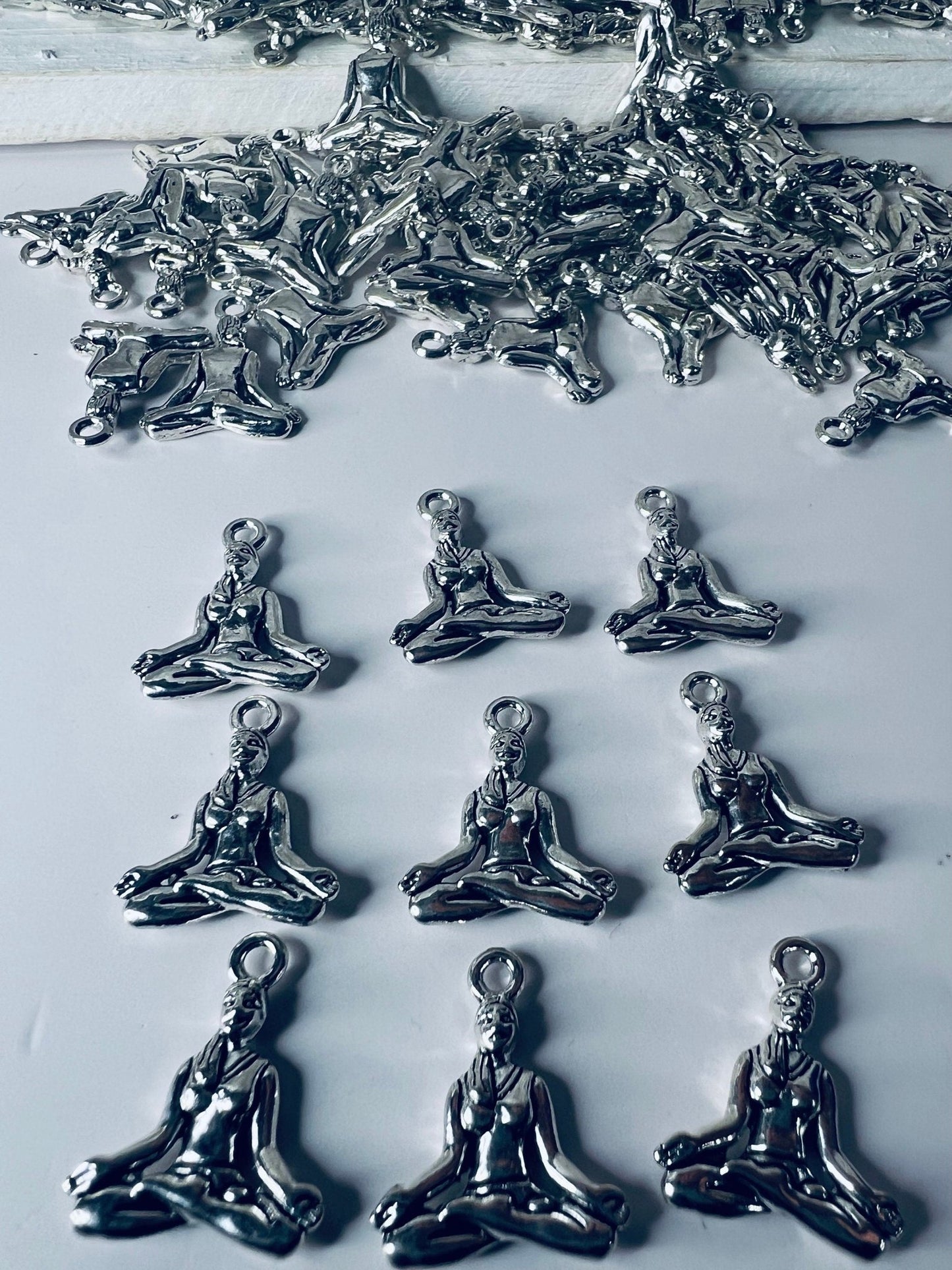 Miniature YOGA Charm - Antique Tibetan Silver Yoga Girl Charm - Silver Yoga Girl Charms - Yoga Practitioner Charm - Trinkets - Alphabet Object for Y - Speech and Smile