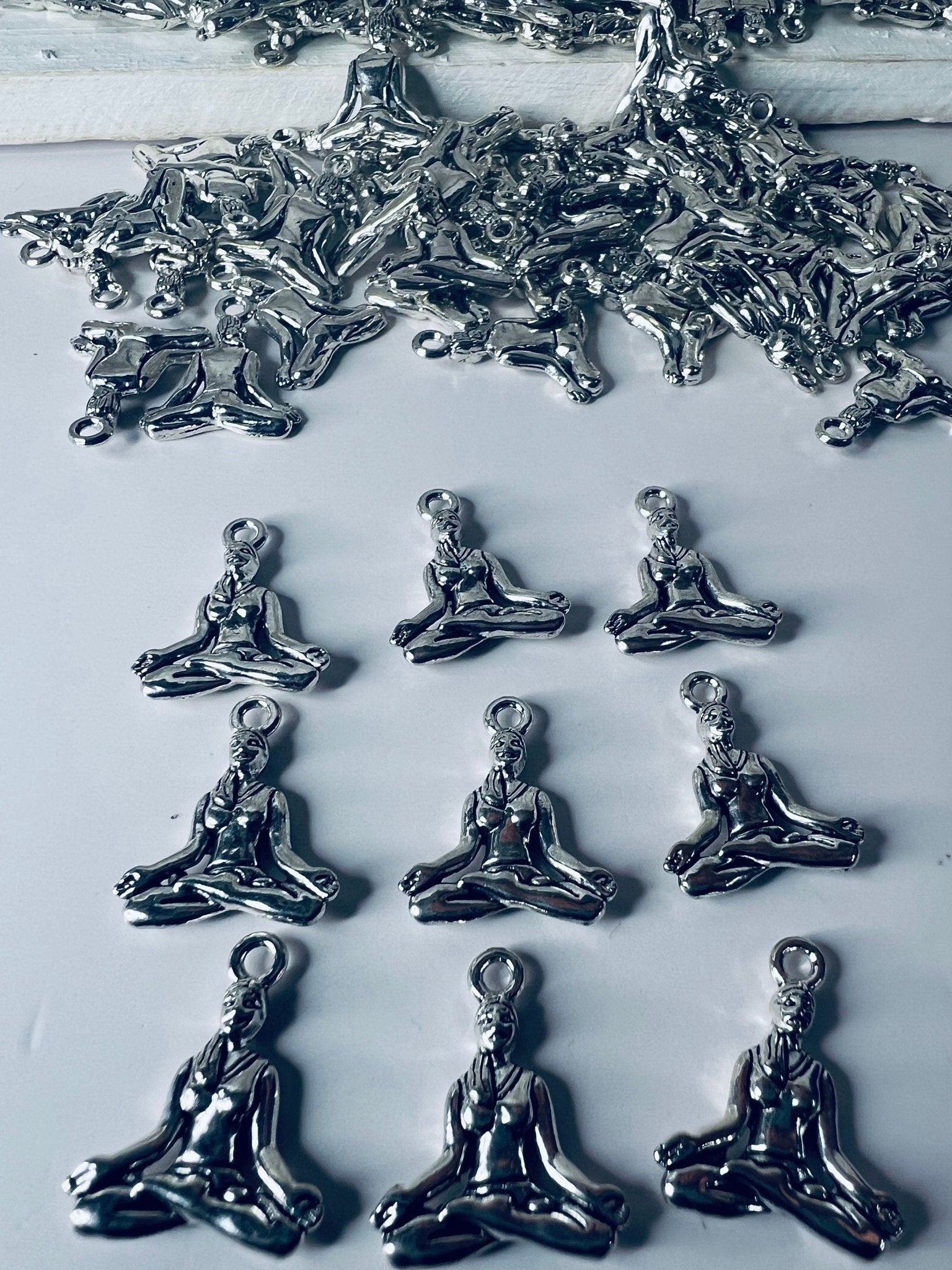 Miniature YOGA Charm - Antique Tibetan Silver Yoga Girl Charm - Silver Yoga Girl Charms - Yoga Practitioner Charm - Trinkets - Alphabet Object for Y - Speech and Smile