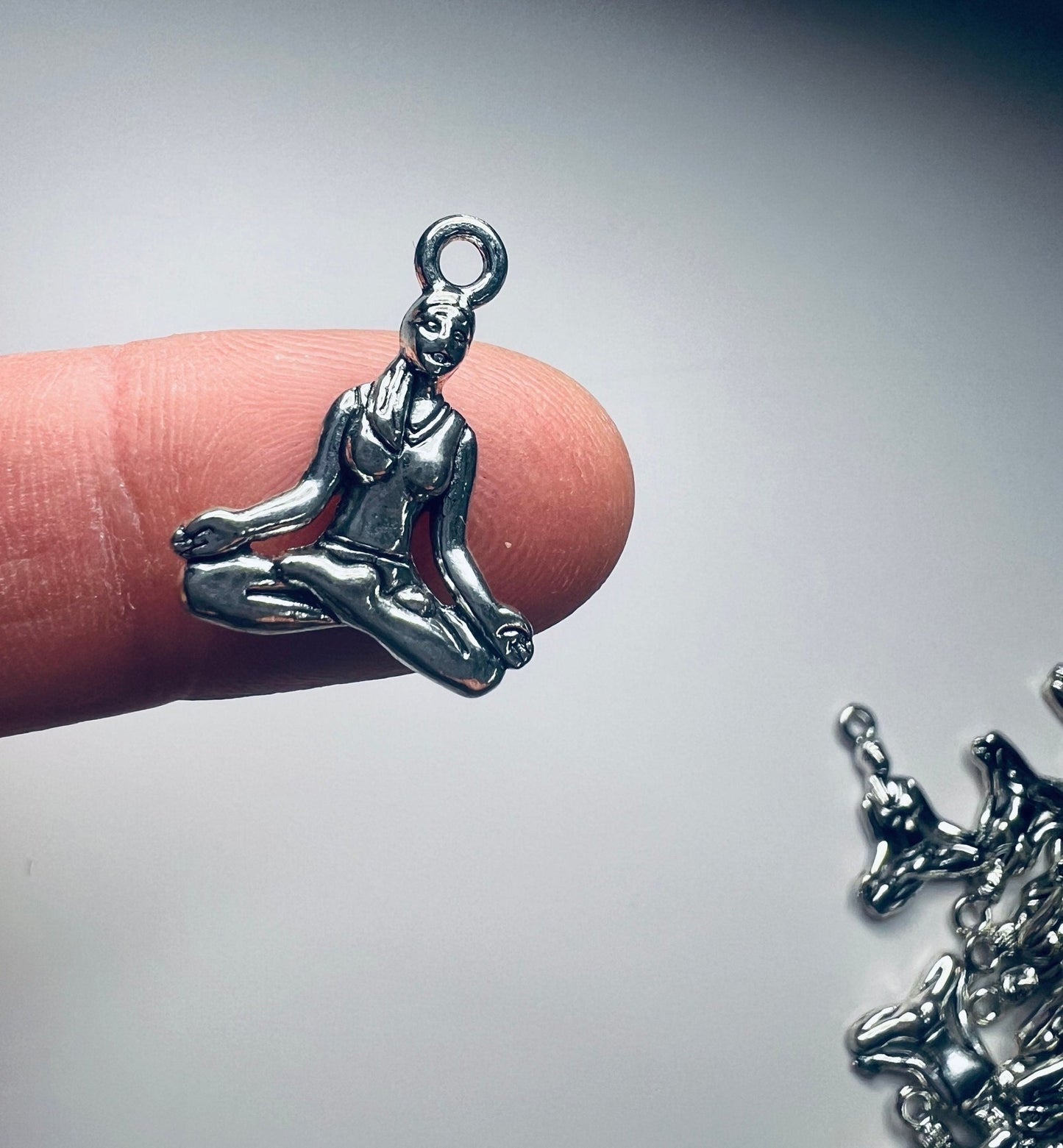 Miniature YOGA Charm - Antique Tibetan Silver Yoga Girl Charm - Silver Yoga Girl Charms - Yoga Practitioner Charm - Trinkets - Alphabet Object for Y - Speech and Smile
