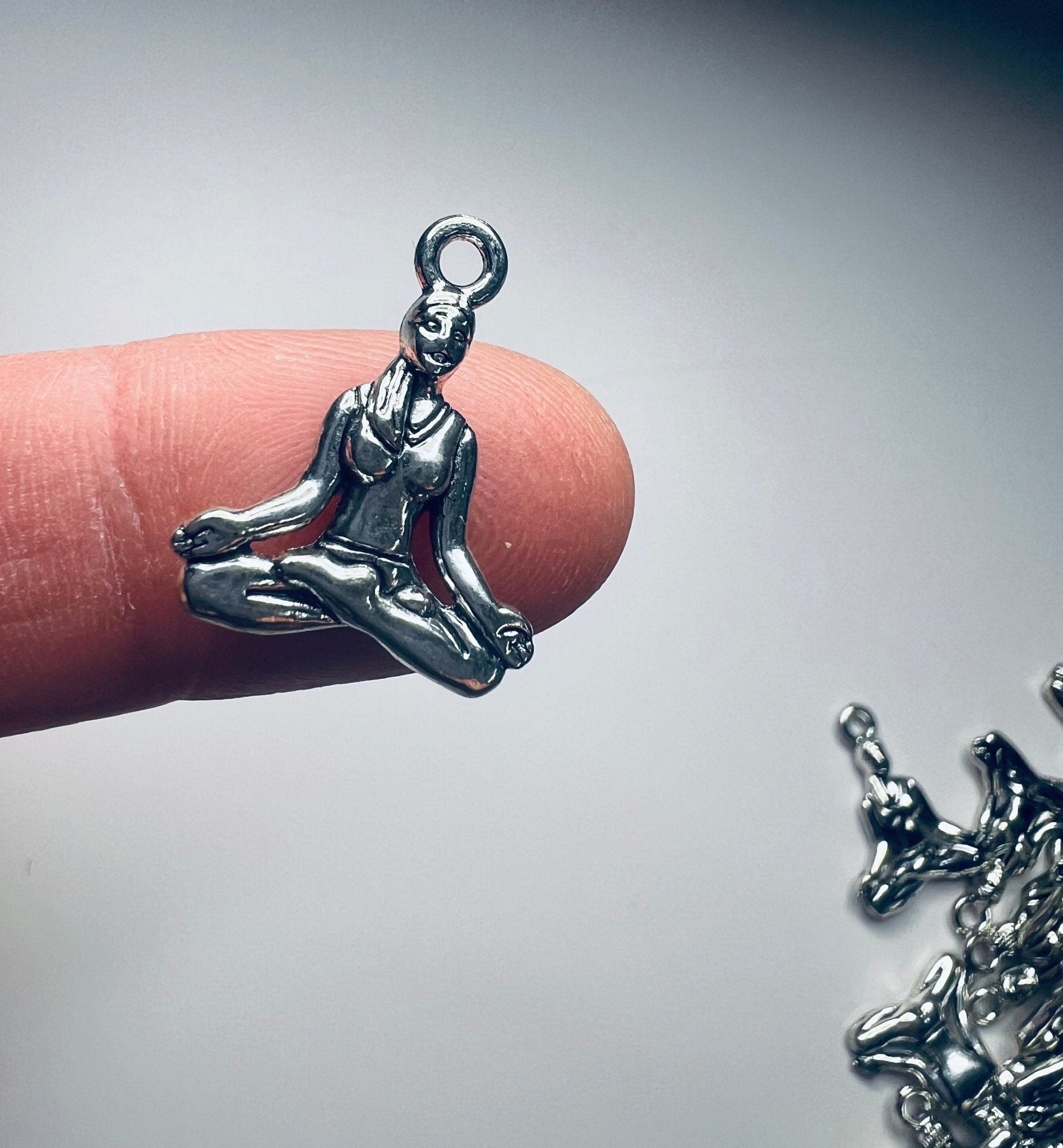 Miniature YOGA Charm - Antique Tibetan Silver Yoga Girl Charm - Silver Yoga Girl Charms - Yoga Practitioner Charm - Trinkets - Alphabet Object for Y - Speech and Smile