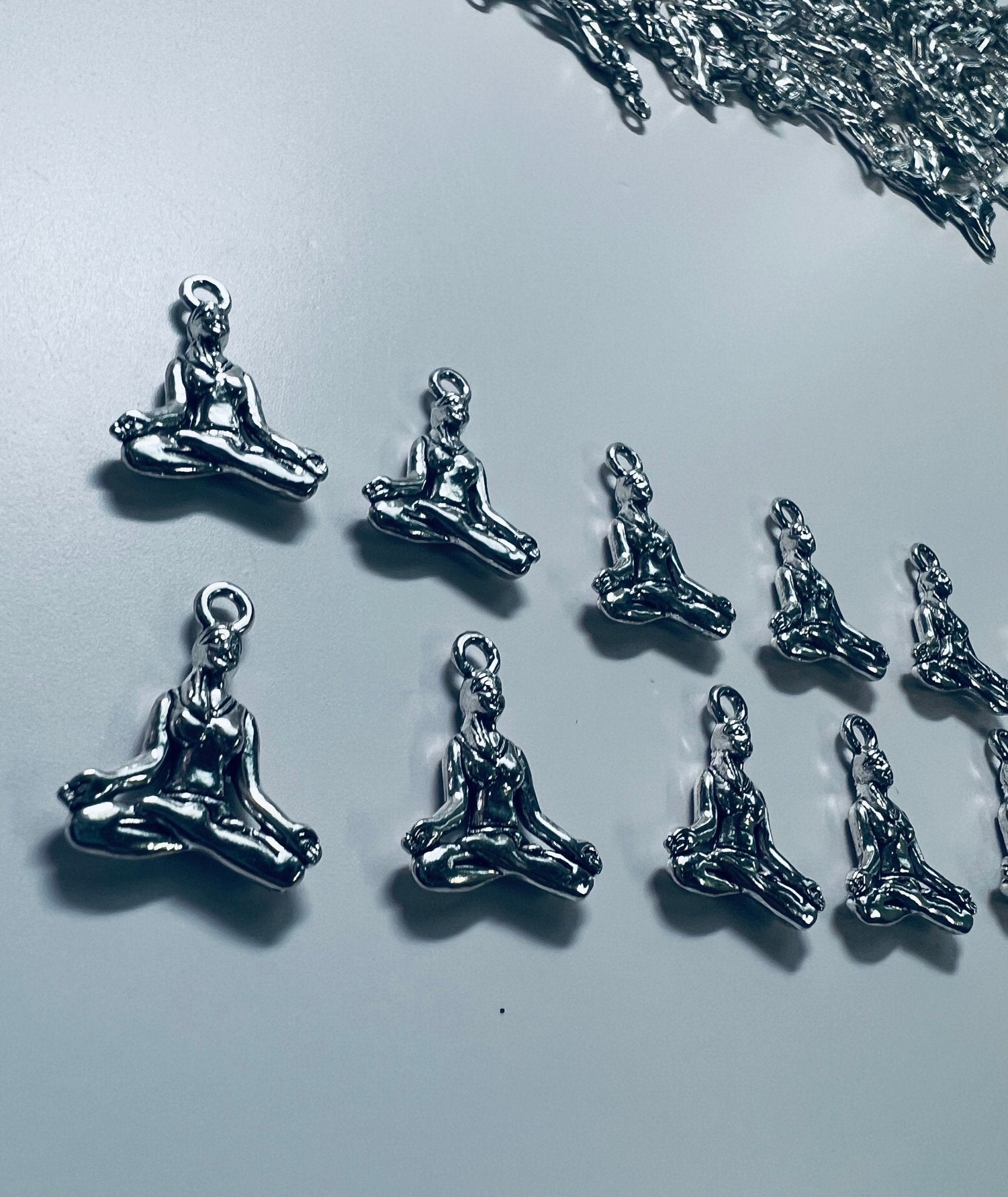 Miniature YOGA Charm - Antique Tibetan Silver Yoga Girl Charm - Silver Yoga Girl Charms - Yoga Practitioner Charm - Trinkets - Alphabet Object for Y - Speech and Smile