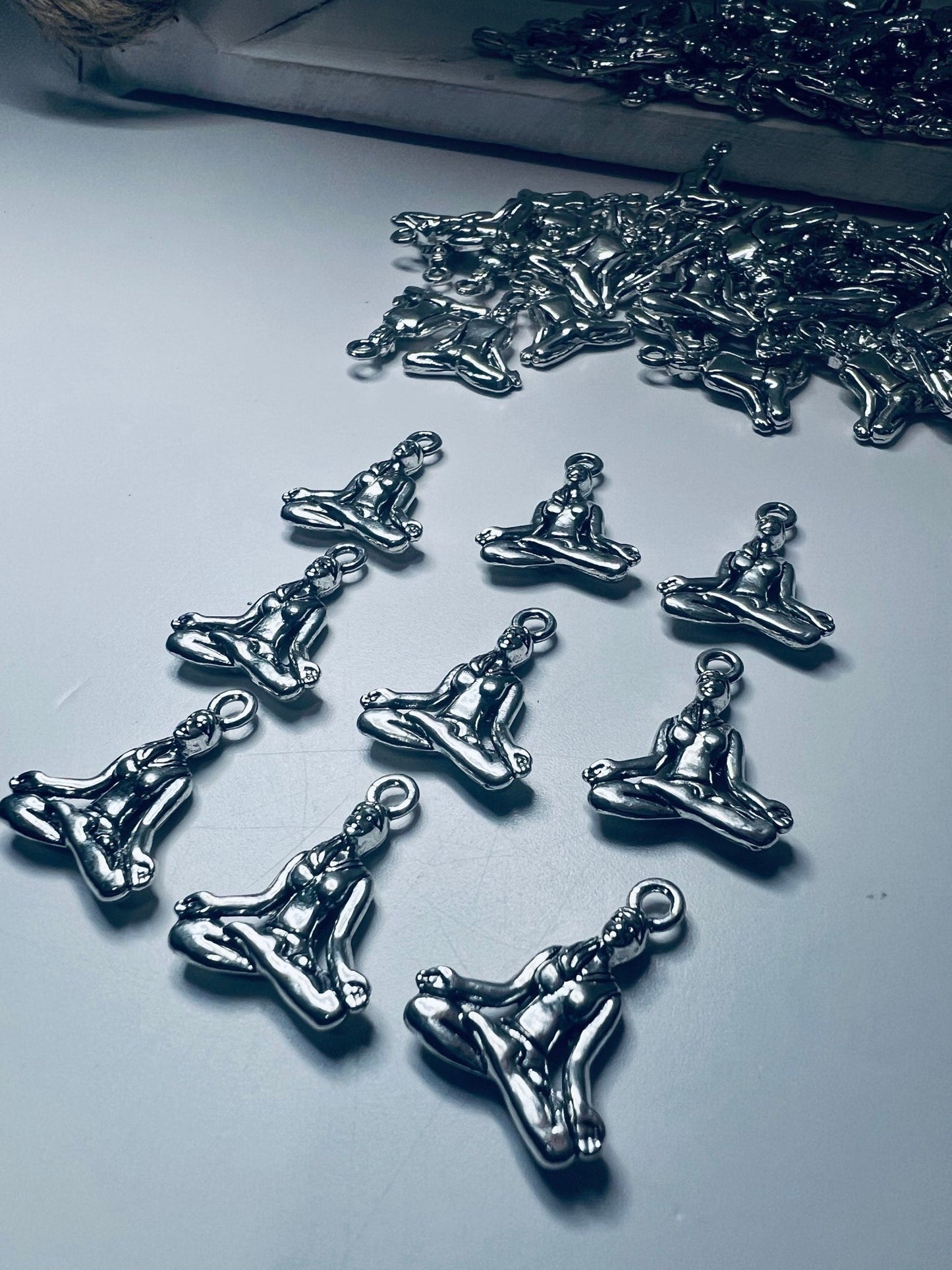 Miniature YOGA Charm - Antique Tibetan Silver Yoga Girl Charm - Silver Yoga Girl Charms - Yoga Practitioner Charm - Trinkets - Alphabet Object for Y - Speech and Smile