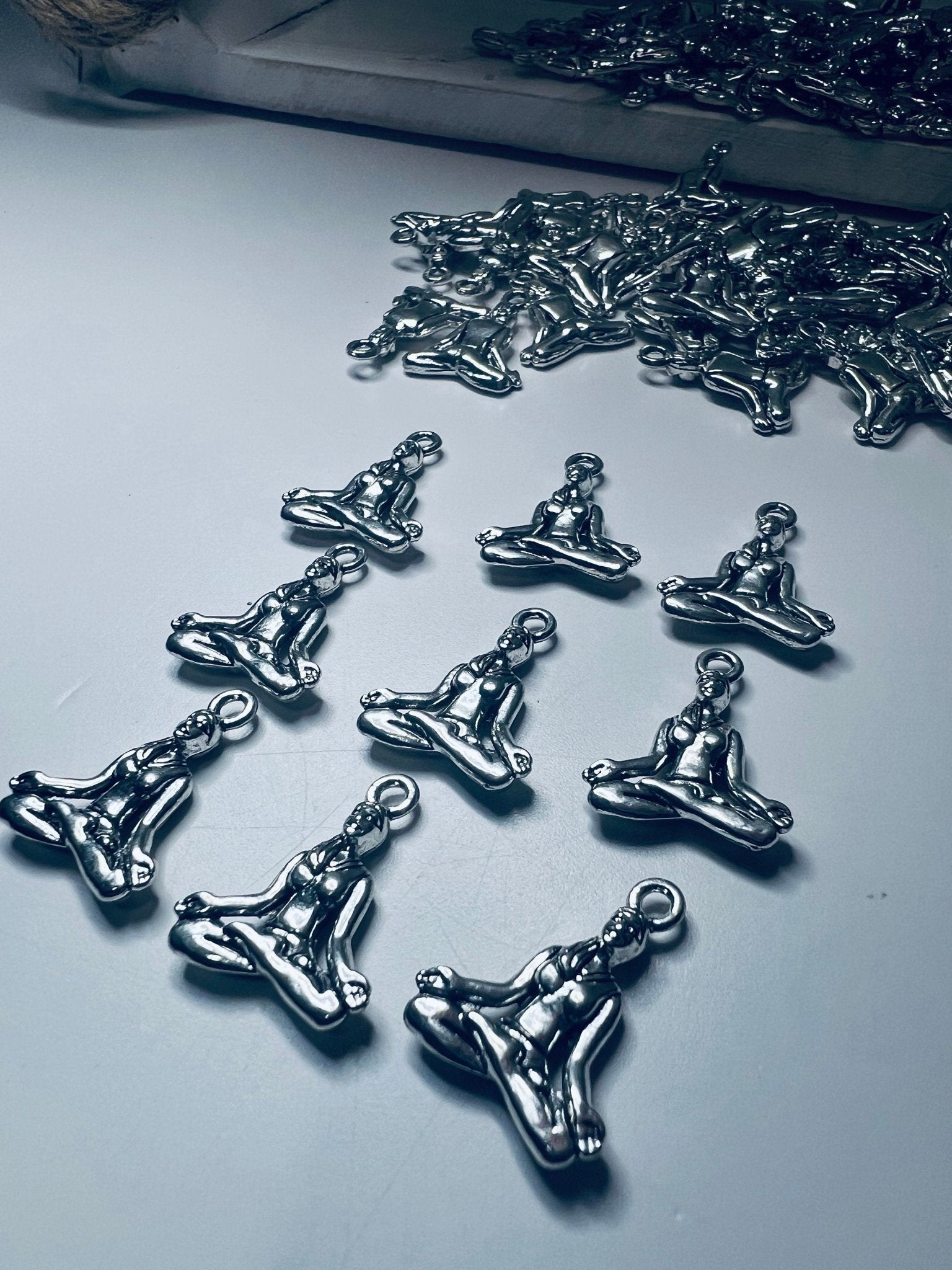 Miniature YOGA Charm - Antique Tibetan Silver Yoga Girl Charm - Silver Yoga Girl Charms - Yoga Practitioner Charm - Trinkets - Alphabet Object for Y - Speech and Smile