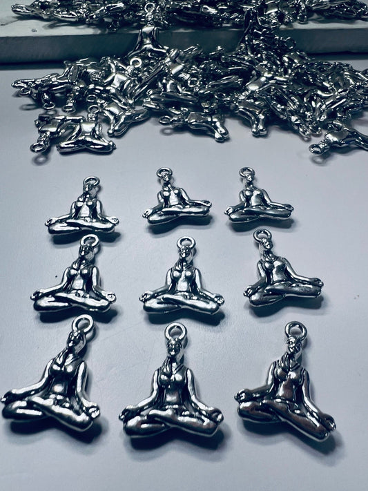 Miniature YOGA Charm - Antique Tibetan Silver Yoga Girl Charm - Silver Yoga Girl Charms - Yoga Practitioner Charm - Trinkets - Alphabet Object for Y - Speech and Smile