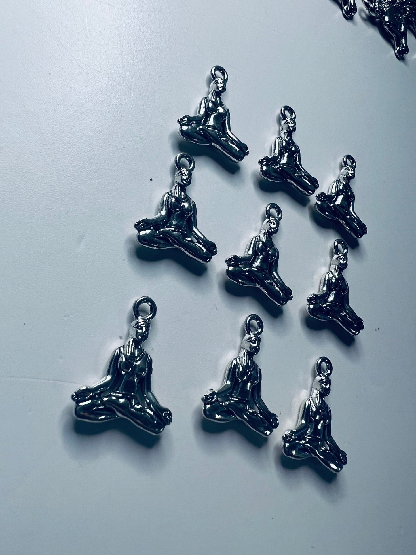 Miniature YOGA Charm - Antique Tibetan Silver Yoga Girl Charm - Silver Yoga Girl Charms - Yoga Practitioner Charm - Trinkets - Alphabet Object for Y - Speech and Smile