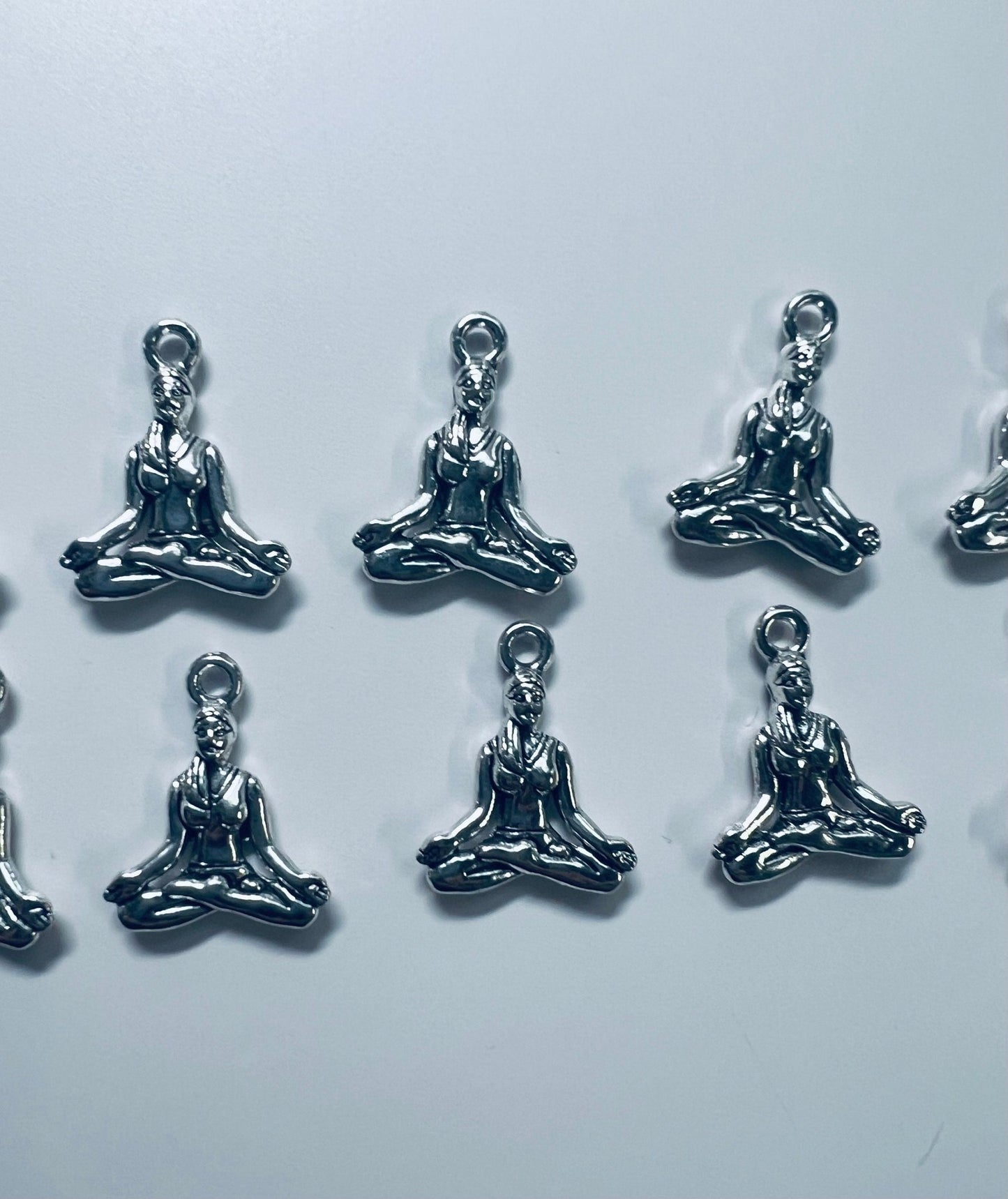 Miniature YOGA Charm - Antique Tibetan Silver Yoga Girl Charm - Silver Yoga Girl Charms - Yoga Practitioner Charm - Trinkets - Alphabet Object for Y - Speech and Smile