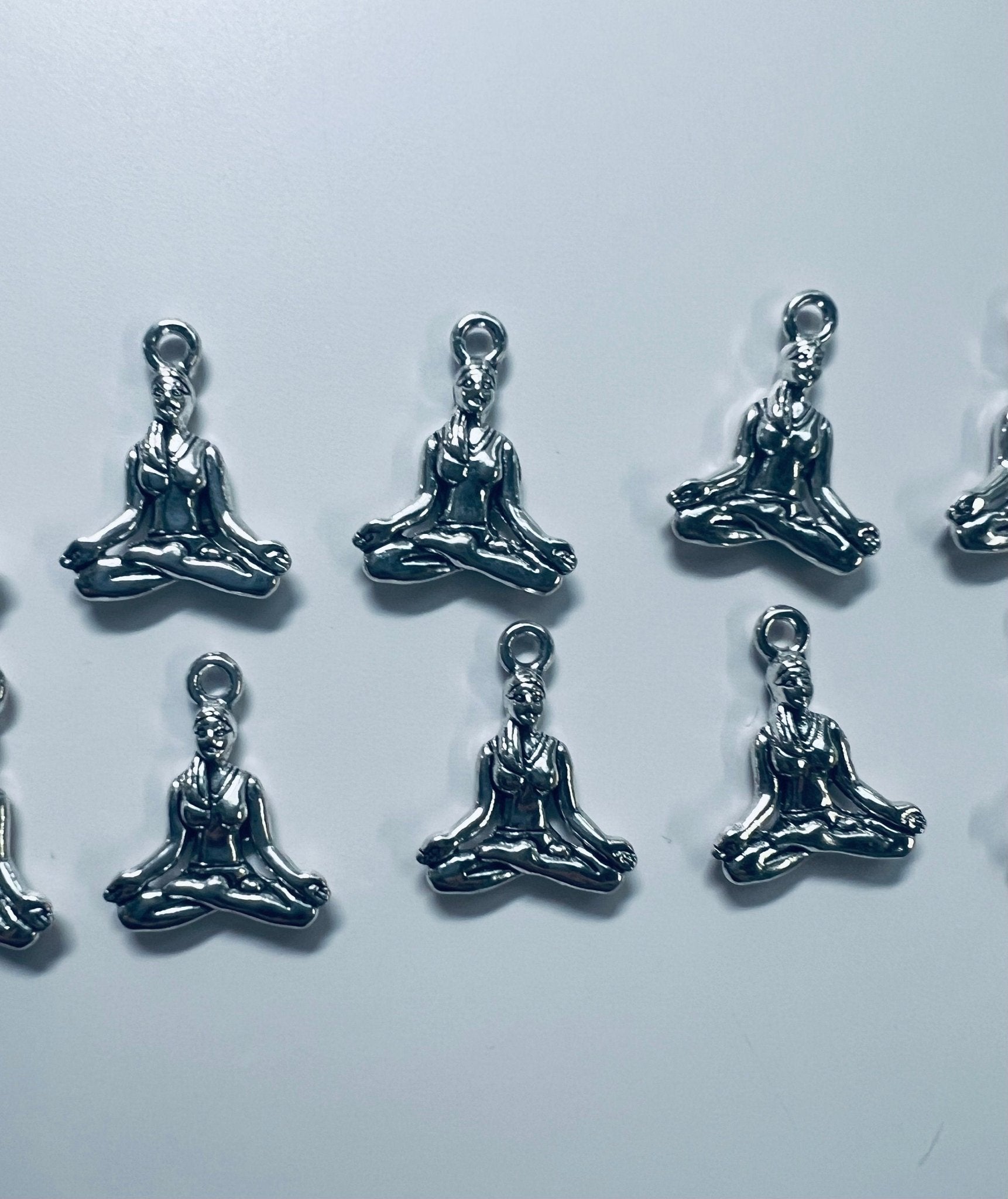Miniature YOGA Charm - Antique Tibetan Silver Yoga Girl Charm - Silver Yoga Girl Charms - Yoga Practitioner Charm - Trinkets - Alphabet Object for Y - Speech and Smile