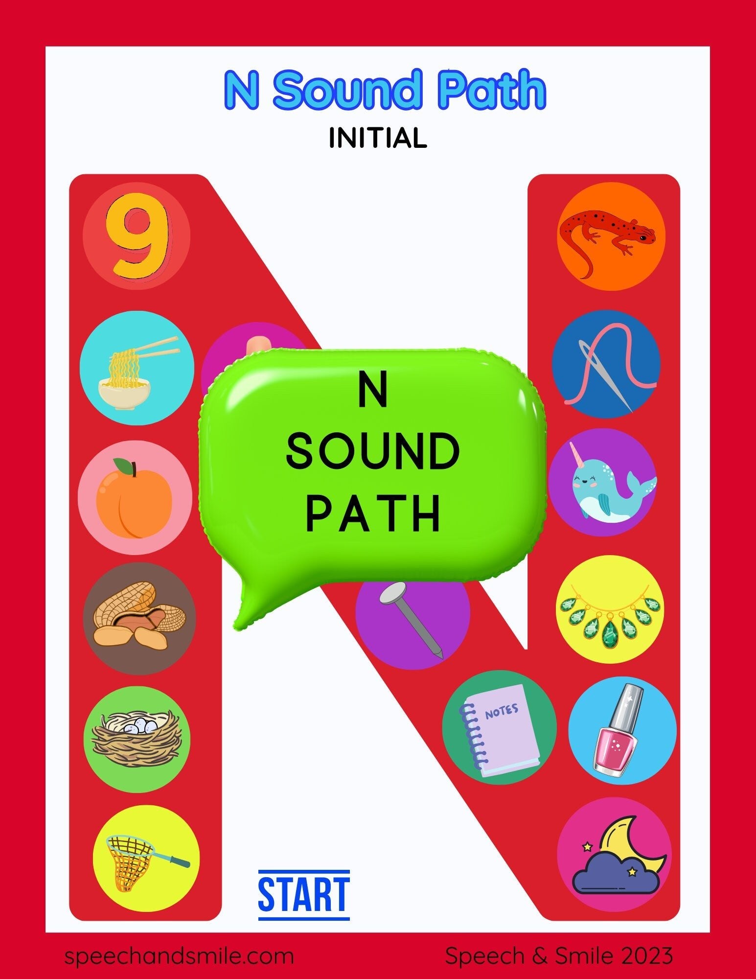 N Sound Printable Sound Paths for Speech Therapy - Articulation Games Worksheets - Letter N Printable Worksheet Download - N Words Speech Therapy - Speech and Smile