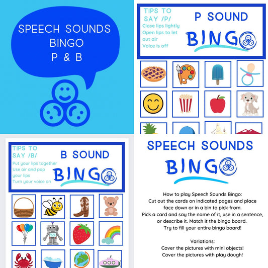 P and B Sounds Printable Bingo Matching Game - Speech Therapy Printable - Speech Sounds Bingo - Speech and Smile - Matching Game Speech Therapy SLP - Speech and Smile