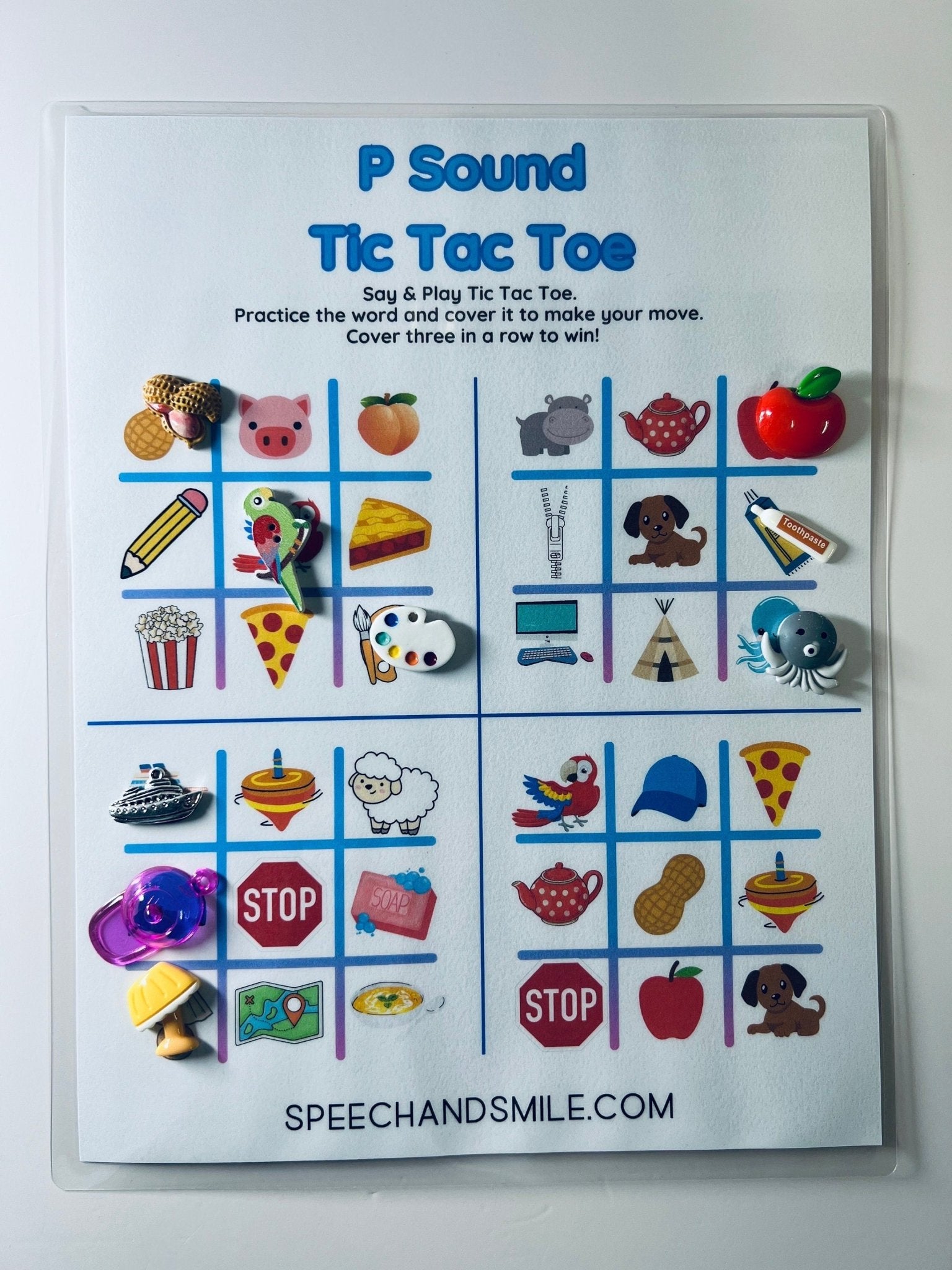 P Sound PRINTABLE Speech Sounds Tic - Tac - Toe Print and Play with Speech Therapy Mini Objects - Speech and Smile