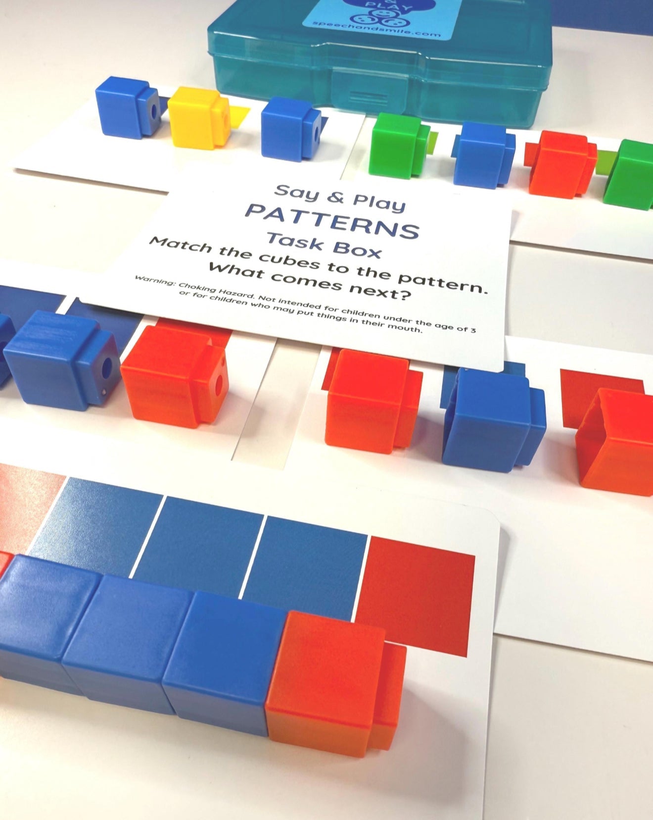 Patterns Task Box with Mini linking Cubes and Pattern Cards | Preschool Activity - Speech and Smile