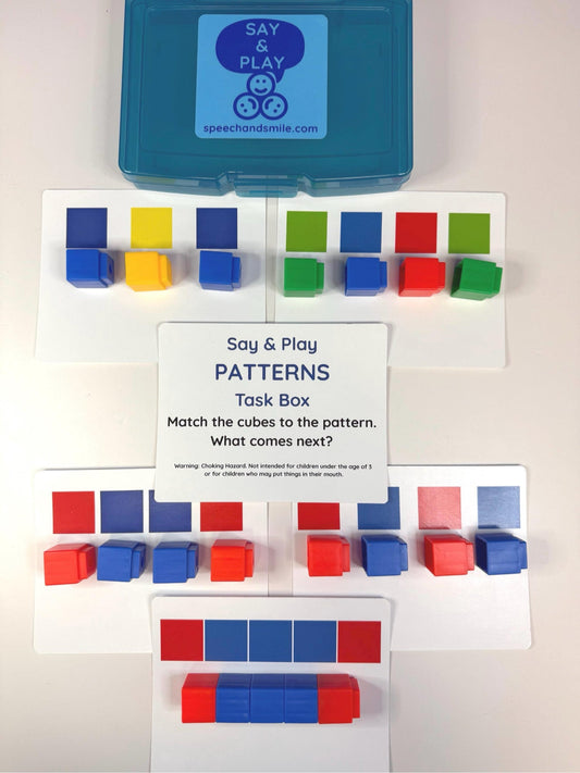 Patterns Task Box with Mini linking Cubes and Pattern Cards | Preschool Activity - Speech and Smile