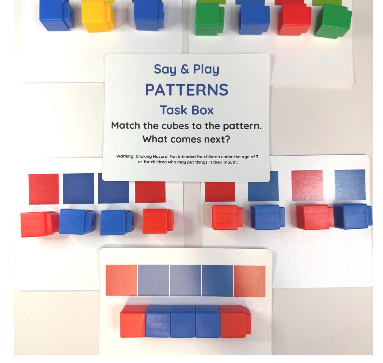Patterns Task Box with Mini linking Cubes and Pattern Cards | Preschool Activity - Speech and Smile