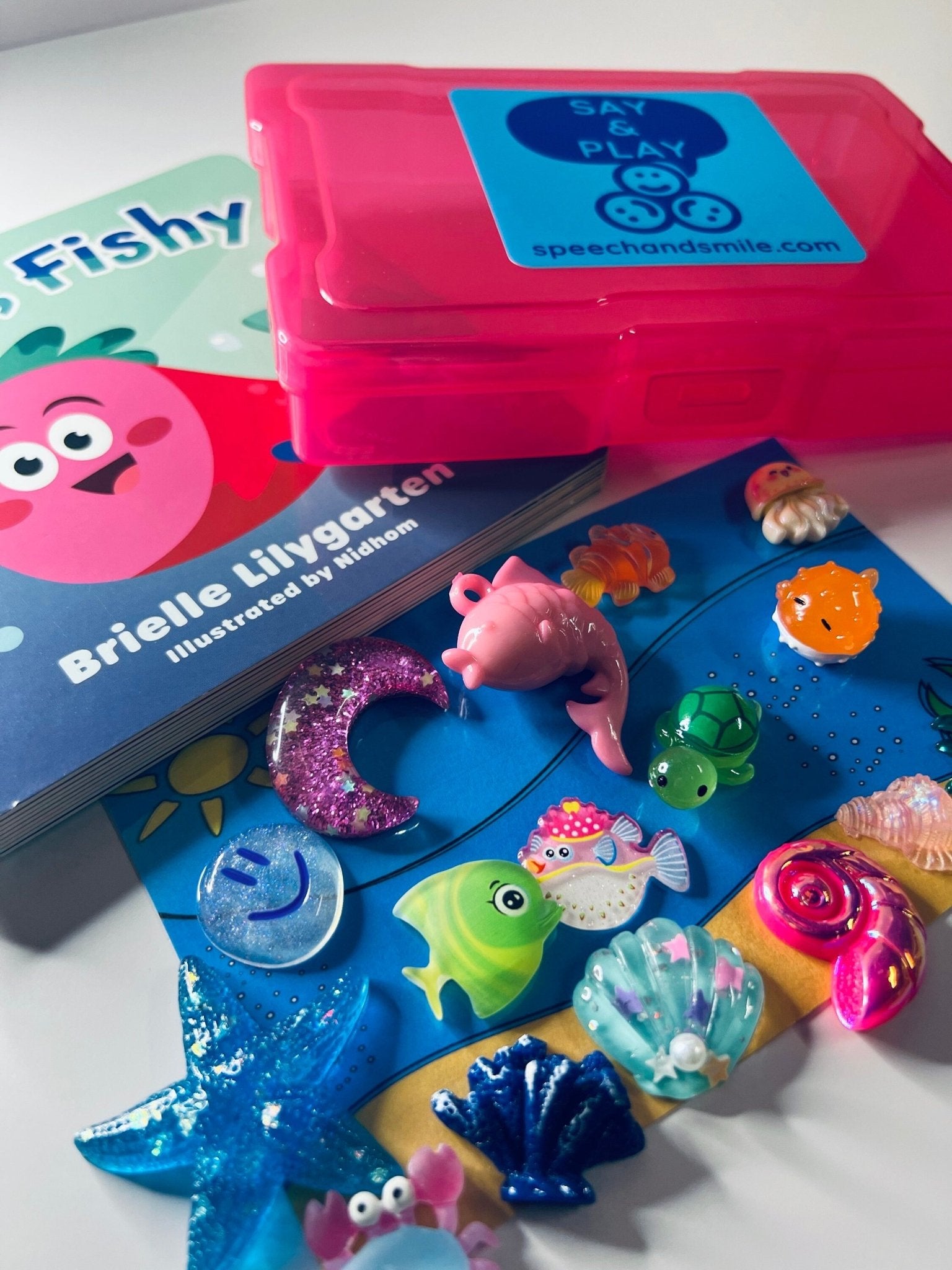 Preschool Story Kit Mini Objects for Fishy Fishy Book - INCLDUES BOOK - Speech Therapy Book - Ocean Book for Kids - Speech and Smile