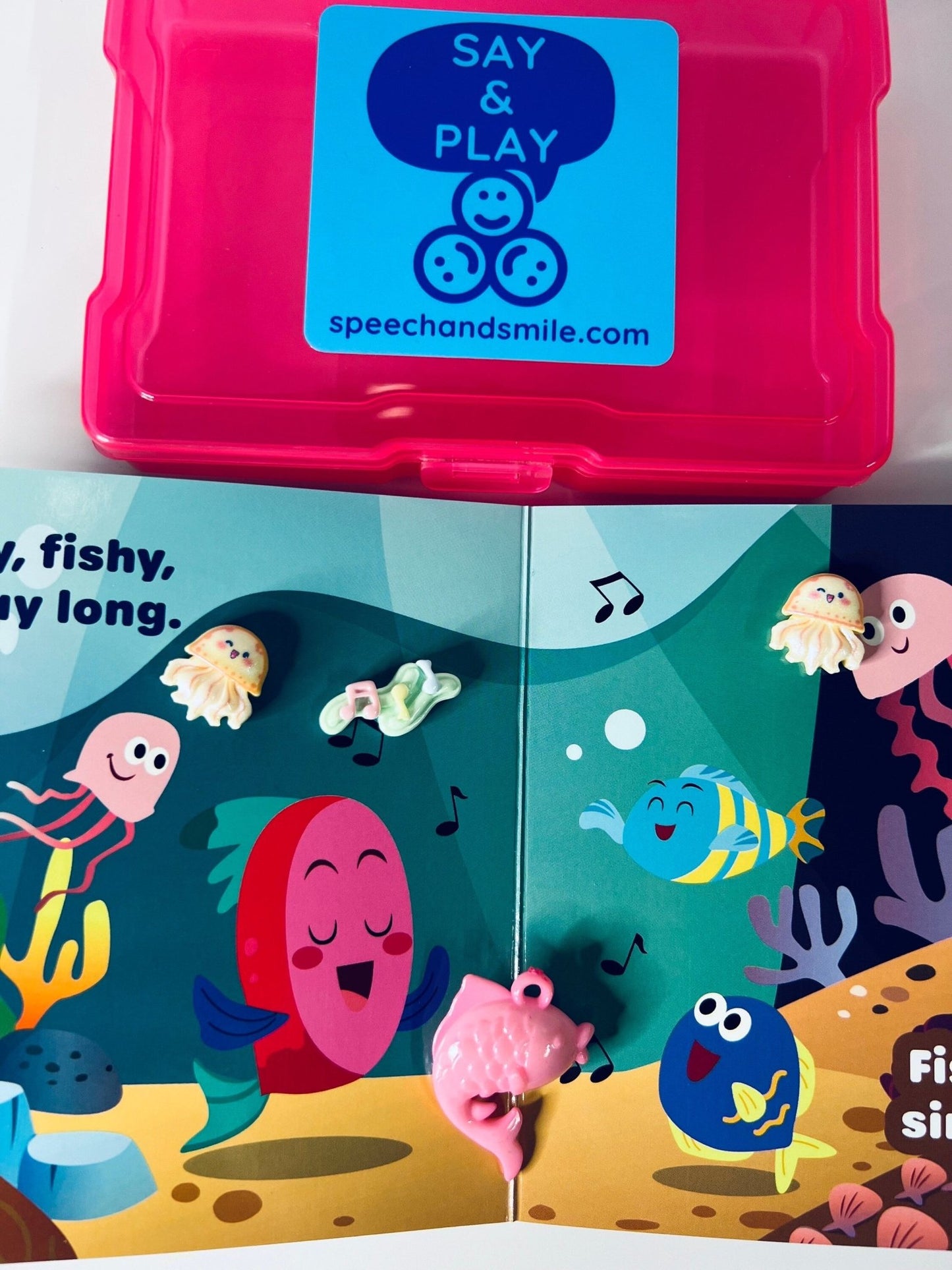 Preschool Story Kit Mini Objects for Fishy Fishy Book - INCLDUES BOOK - Speech Therapy Book - Ocean Book for Kids - Speech and Smile