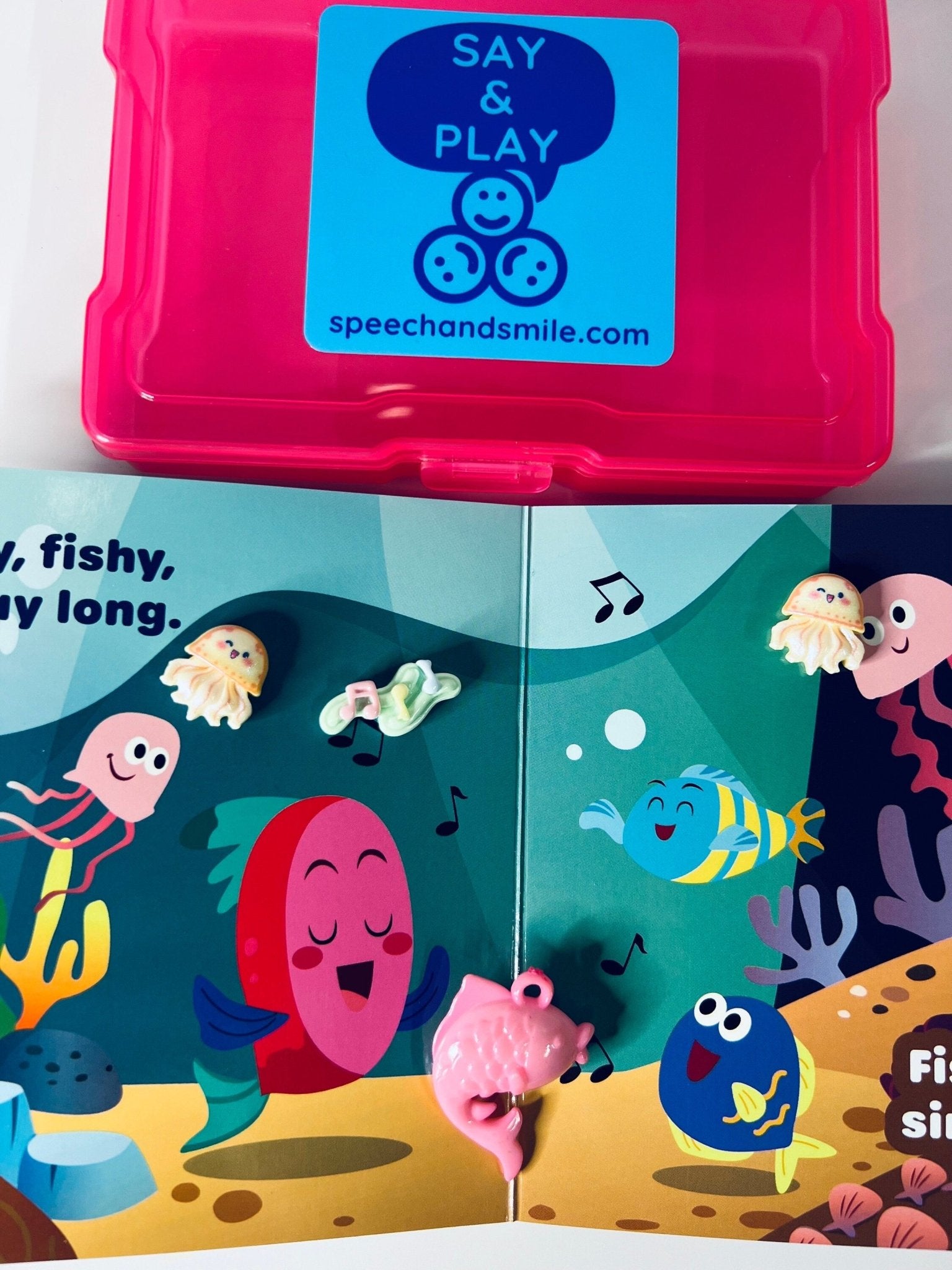 Preschool Story Kit Mini Objects for Fishy Fishy Book - INCLDUES BOOK - Speech Therapy Book - Ocean Book for Kids - Speech and Smile