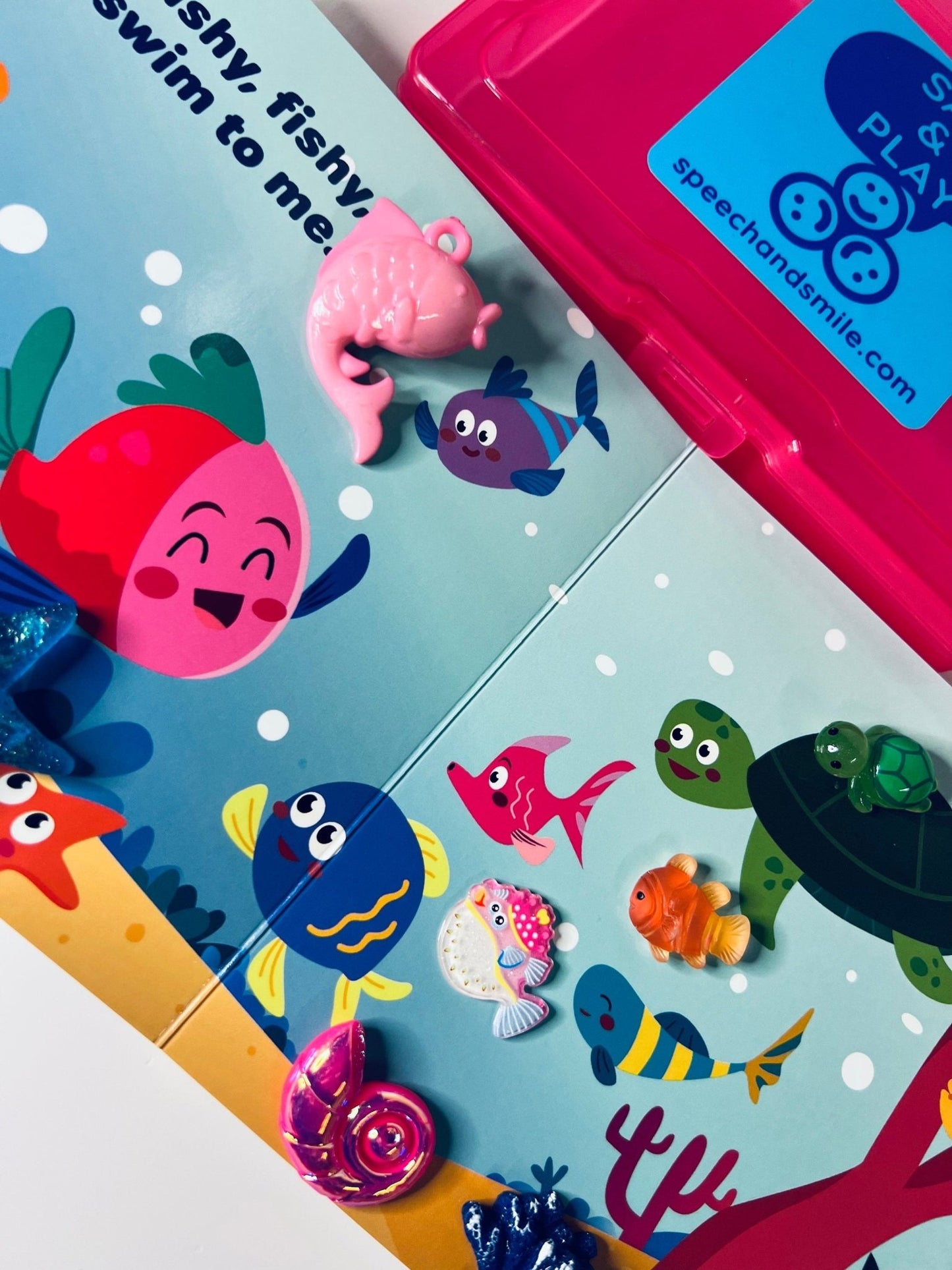 Preschool Story Kit Mini Objects for Fishy Fishy Book - INCLDUES BOOK - Speech Therapy Book - Ocean Book for Kids - Speech and Smile