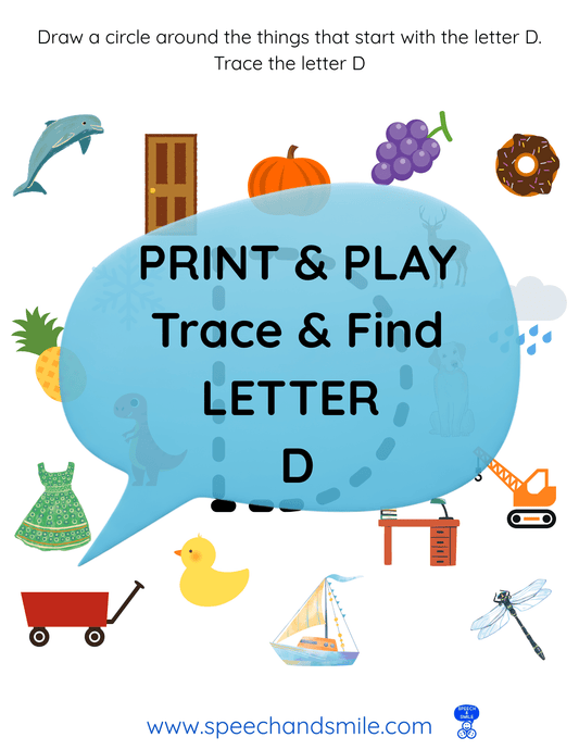Print & Play Alphabet Worksheet - Letter D Activity Find and Circle Letter Sounds - Educational Printable Instant Download - Speech and Smile