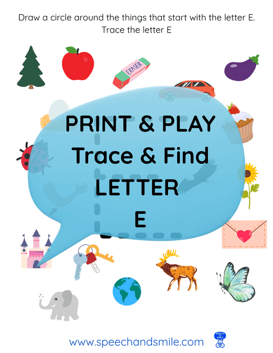 Print & Play Alphabet Worksheet - Letter E Activity Find and Circle Letter Sounds - Educational Printable Instant Download - Speech and Smile