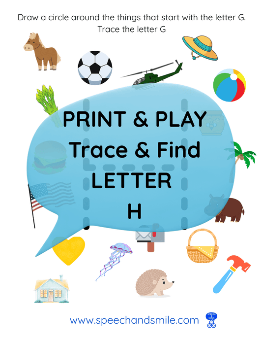 Print & Play Alphabet Worksheet - Letter H Activity Find and Circle Letter Sounds - Educational Printable Instant Download - Speech and Smile
