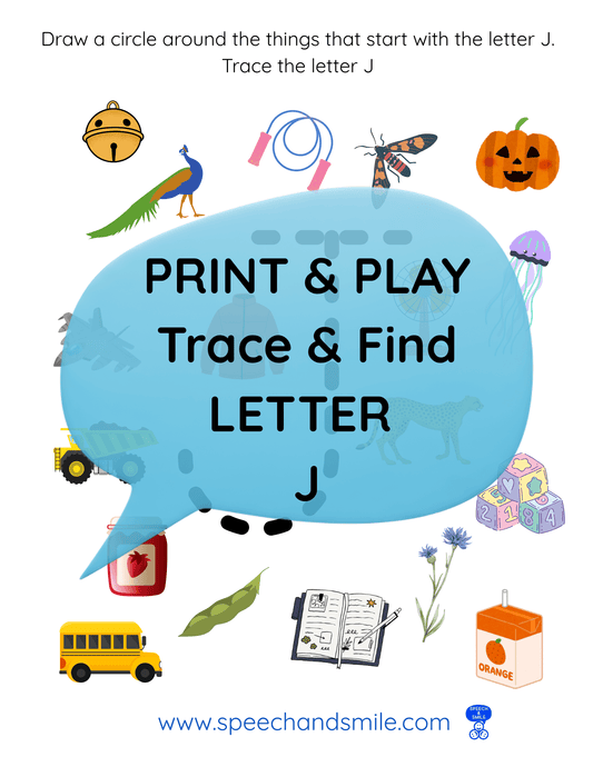 Print & Play Alphabet Worksheet - Letter J Activity Find and Circle Letter Sounds - Educational Printable Instant Download - Speech and Smile