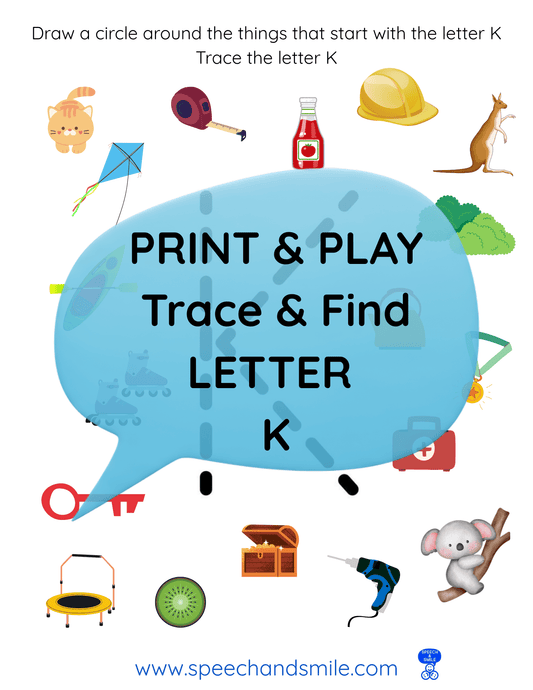 Print & Play Alphabet Worksheet - Letter K Activity Find and Circle Letter Sounds - Educational Printable Instant Download - Speech and Smile