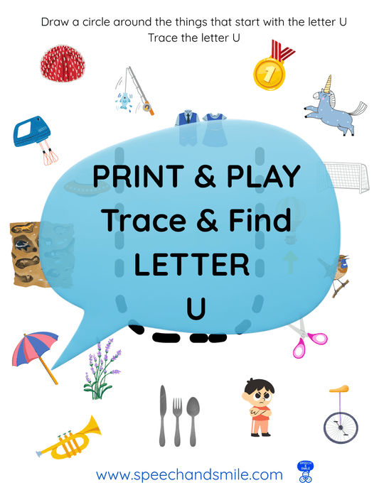Print & Play Alphabet Worksheet - Letter U Activity Find and Circle Letter Sounds - Educational Printable Instant Download - Speech and Smile