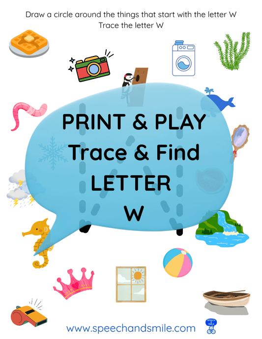 Print & Play Alphabet Worksheet - Letter W Activity Find and Circle Letter Sounds - Educational Printable Instant Download - Speech and Smile