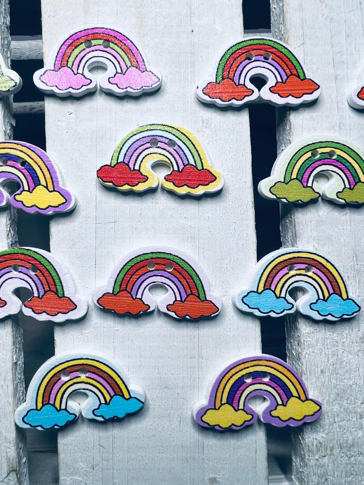 Rainbow 2 Hole Button Wooden Sewing Button Novelty buttons Mini Objects Speech Theraky Rainbow Trinket Doodads Alphabet Objects - Speech and Smile