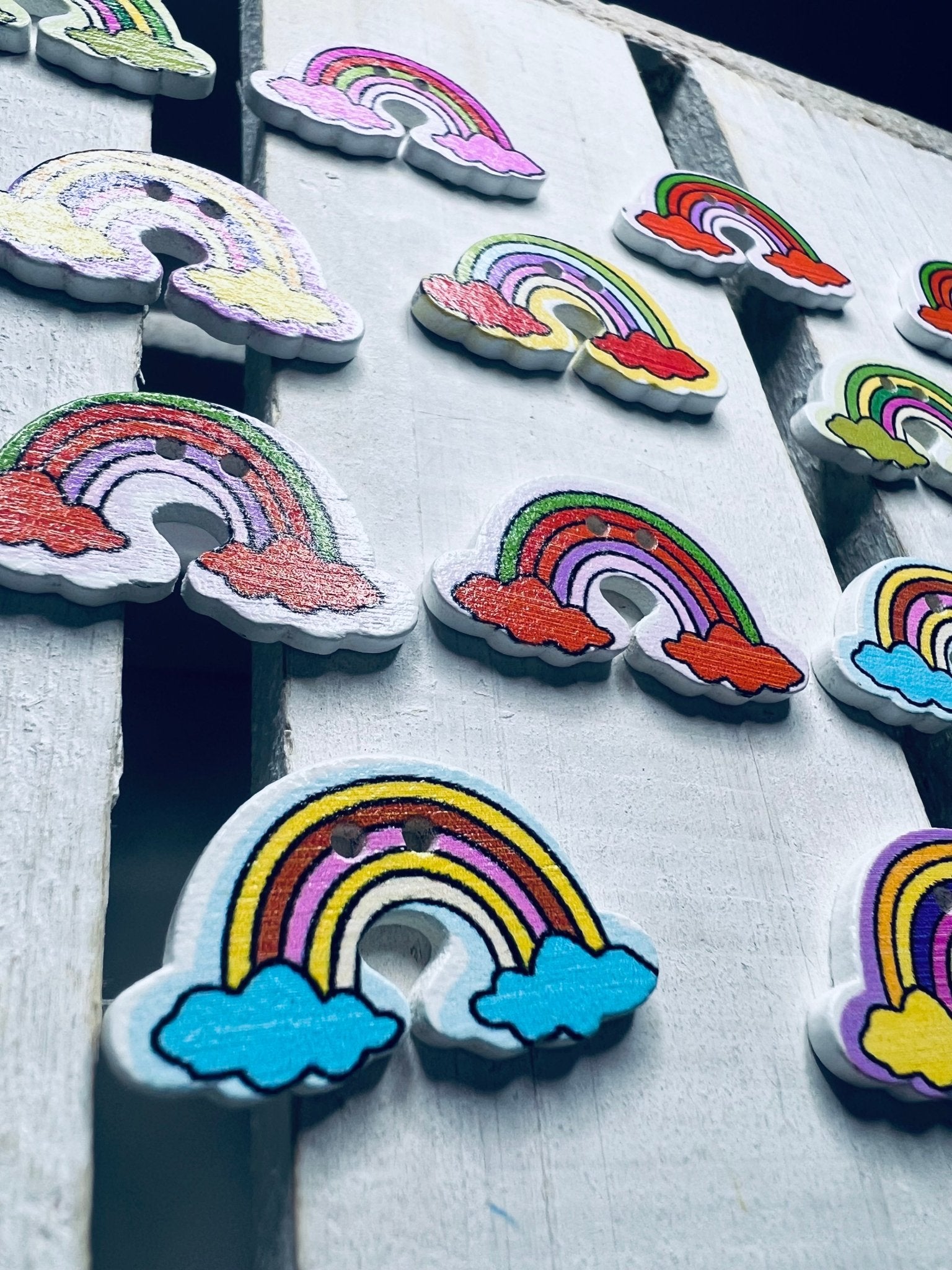 Rainbow 2 Hole Button Wooden Sewing Button Novelty buttons Mini Objects Speech Theraky Rainbow Trinket Doodads Alphabet Objects - Speech and Smile
