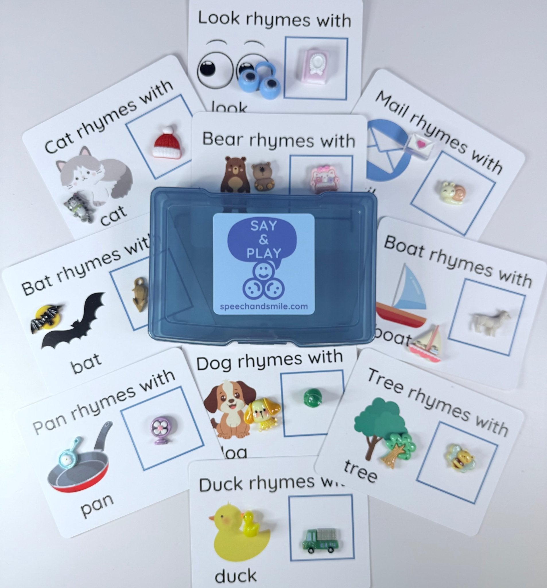RHYME Task Box with Mini Objects Language Speech Therapy Mini Objects - Speech and Smile