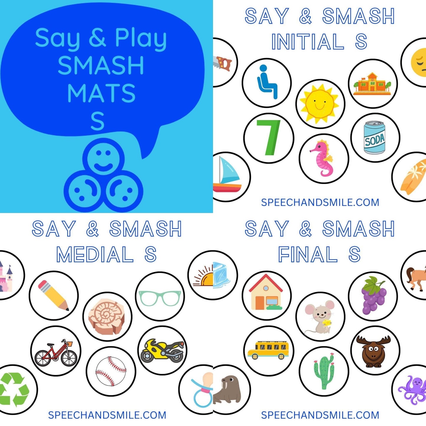 S Sound Smash Mat for Play Dough - Printable Speech Therapy Materials - Speech Therapy - Speech and Smile - Speech Therapy Tools - Letter S Activity - Speech and Smile