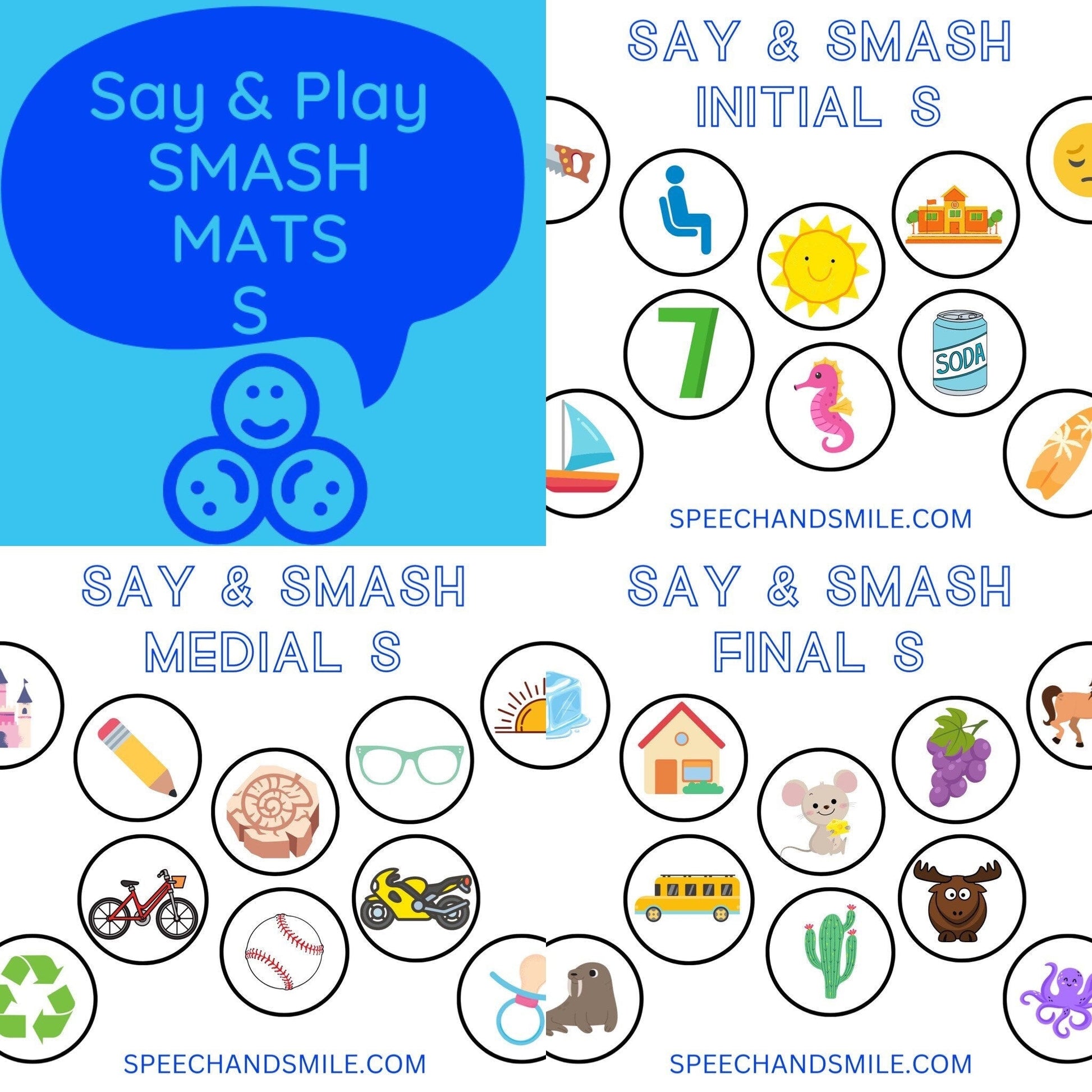 S Sound Smash Mat for Play Dough - Printable Speech Therapy Materials - Speech Therapy - Speech and Smile - Speech Therapy Tools - Letter S Activity - Speech and Smile